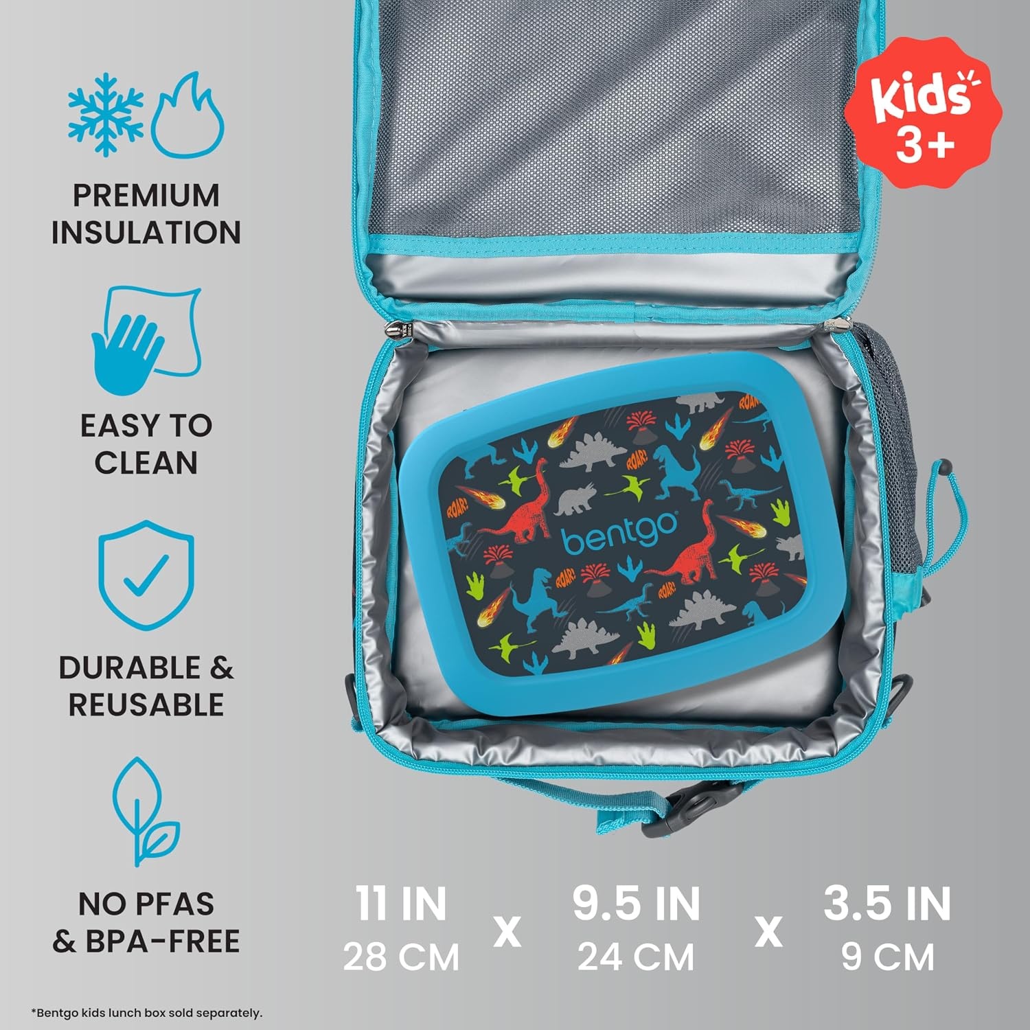 image:imageBentgo Kids Prints DoubleInsulated Reusable Lunch Bag For Kids 3 Adjustable Strap Holds Lunch BoxWater BottleSnacks EasyClean WaterResistant Pockets NEW Ballet amp BowsDinosaur