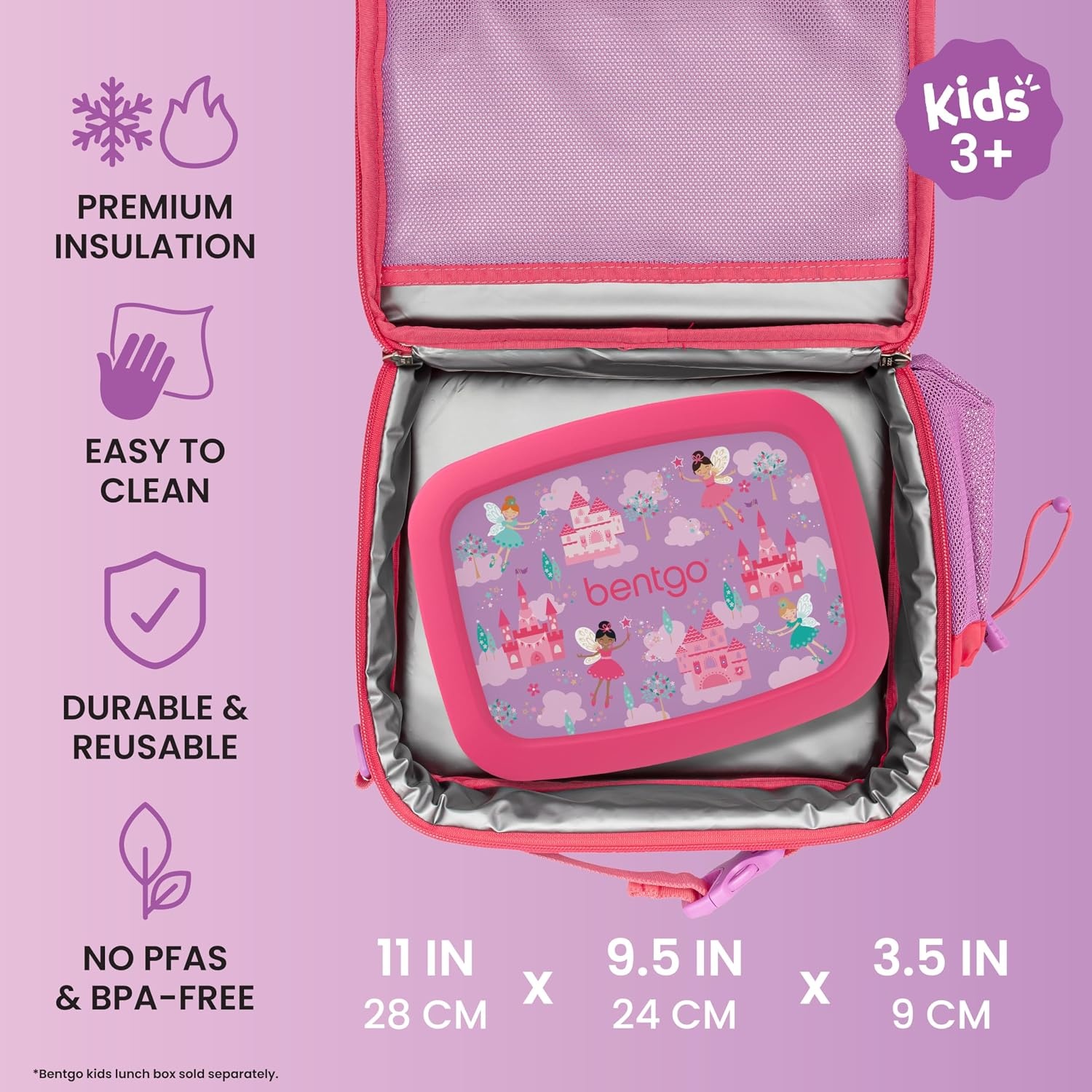 image:imageBentgo Kids Prints DoubleInsulated Reusable Lunch Bag For Kids 3 Adjustable Strap Holds Lunch BoxWater BottleSnacks EasyClean WaterResistant Pockets NEW Ballet amp BowsFairies