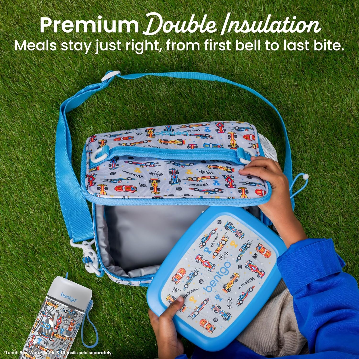 image:imageBentgo Kids Prints DoubleInsulated Reusable Lunch Bag For Kids 3 Adjustable Strap Holds Lunch BoxWater BottleSnacks EasyClean WaterResistant Pockets NEW Ballet amp BowsRace Cars