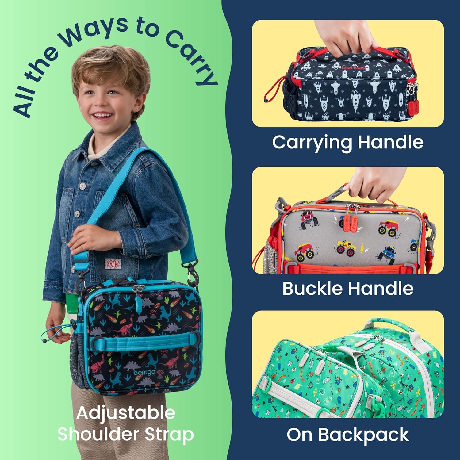 image:imageBentgo Kids Prints DoubleInsulated Reusable Lunch Bag For Kids 3 Adjustable Strap Holds Lunch BoxWater BottleSnacks EasyClean WaterResistant Pockets NEW Ballet amp BowsSpace