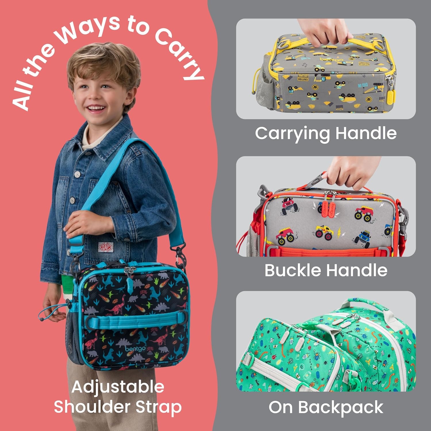 image:imageBentgo Kids Prints DoubleInsulated Reusable Lunch Bag For Kids 3 Adjustable Strap Holds Lunch BoxWater BottleSnacks EasyClean WaterResistant Pockets NEW Ballet amp BowsTrucks