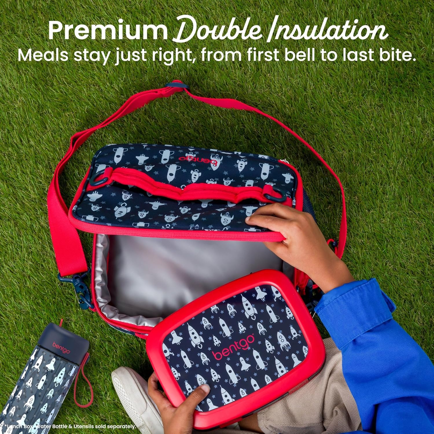 image:imageBentgo Kids Prints DoubleInsulated Reusable Lunch Bag For Kids 3 Adjustable Strap Holds Lunch BoxWater BottleSnacks EasyClean WaterResistant Pockets NEW Ballet amp BowsRocket