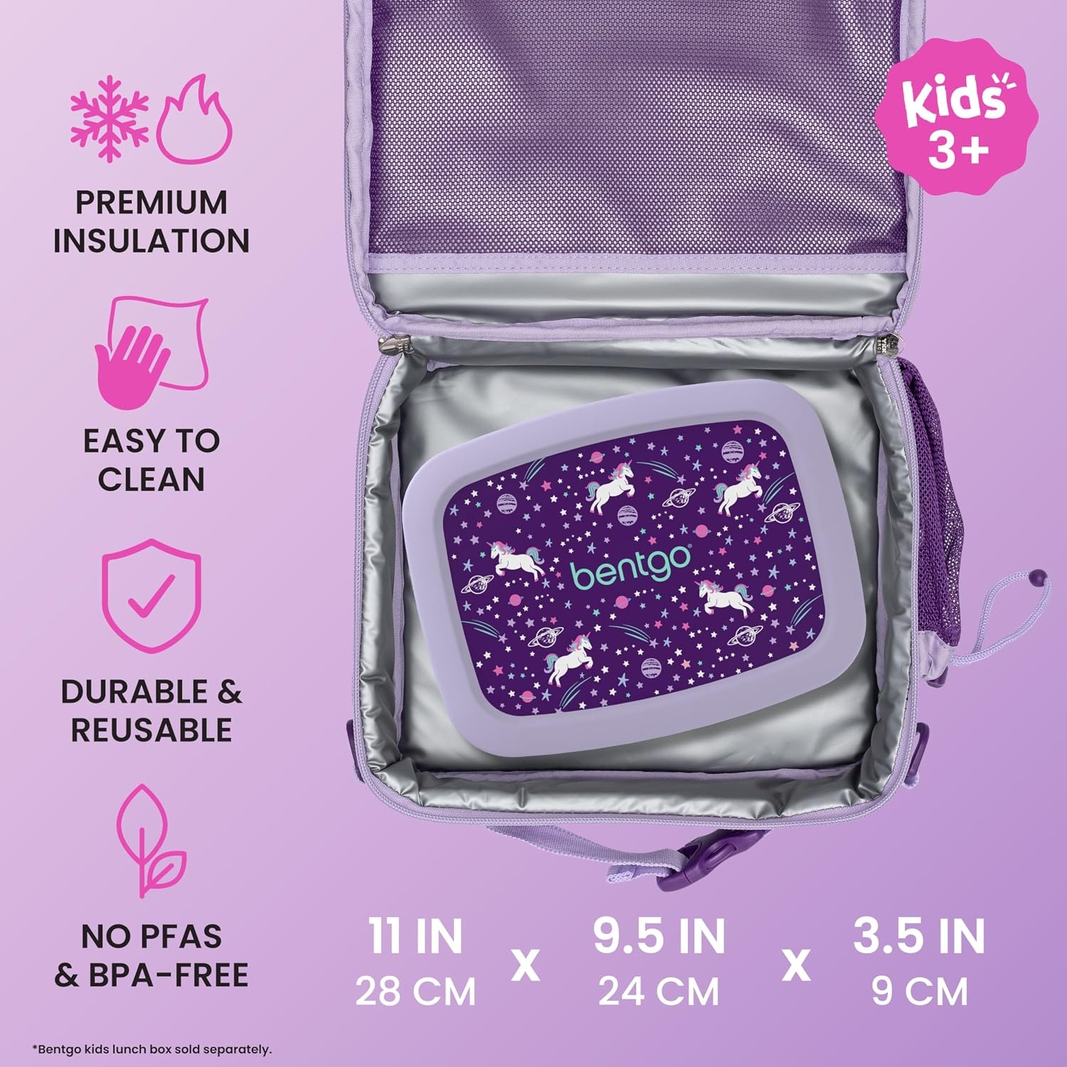 image:imageBentgo Kids Prints DoubleInsulated Reusable Lunch Bag For Kids 3 Adjustable Strap Holds Lunch BoxWater BottleSnacks EasyClean WaterResistant Pockets NEW Ballet amp BowsUnicorn