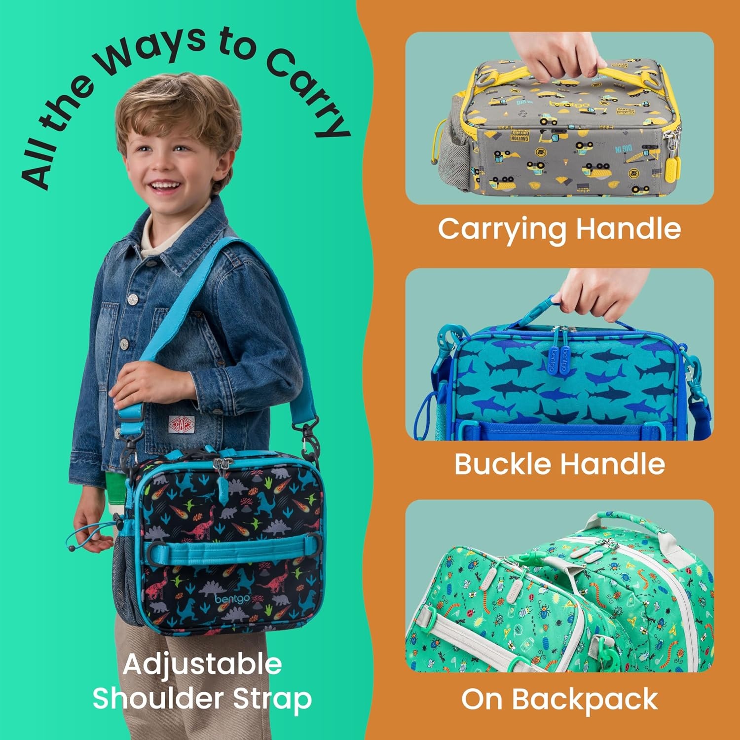 image:imageBentgo Kids Prints DoubleInsulated Reusable Lunch Bag For Kids 3 Adjustable Strap Holds Lunch BoxWater BottleSnacks EasyClean WaterResistant Pockets NEW Ballet amp BowsBug Buddies