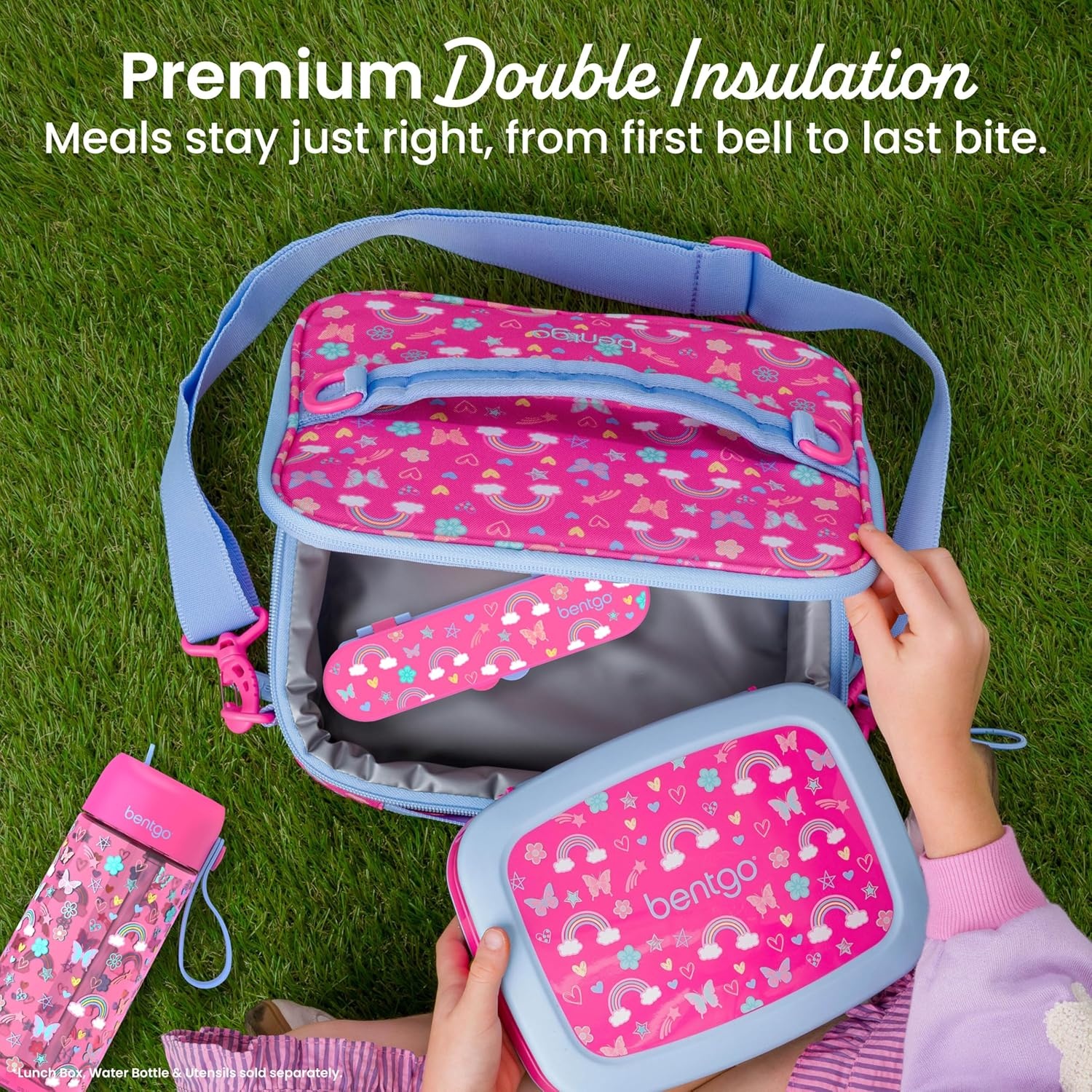 image:imageBentgo Kids Prints DoubleInsulated Reusable Lunch Bag For Kids 3 Adjustable Strap Holds Lunch BoxWater BottleSnacks EasyClean WaterResistant Pockets NEW Ballet amp BowsRainbows Butterflies