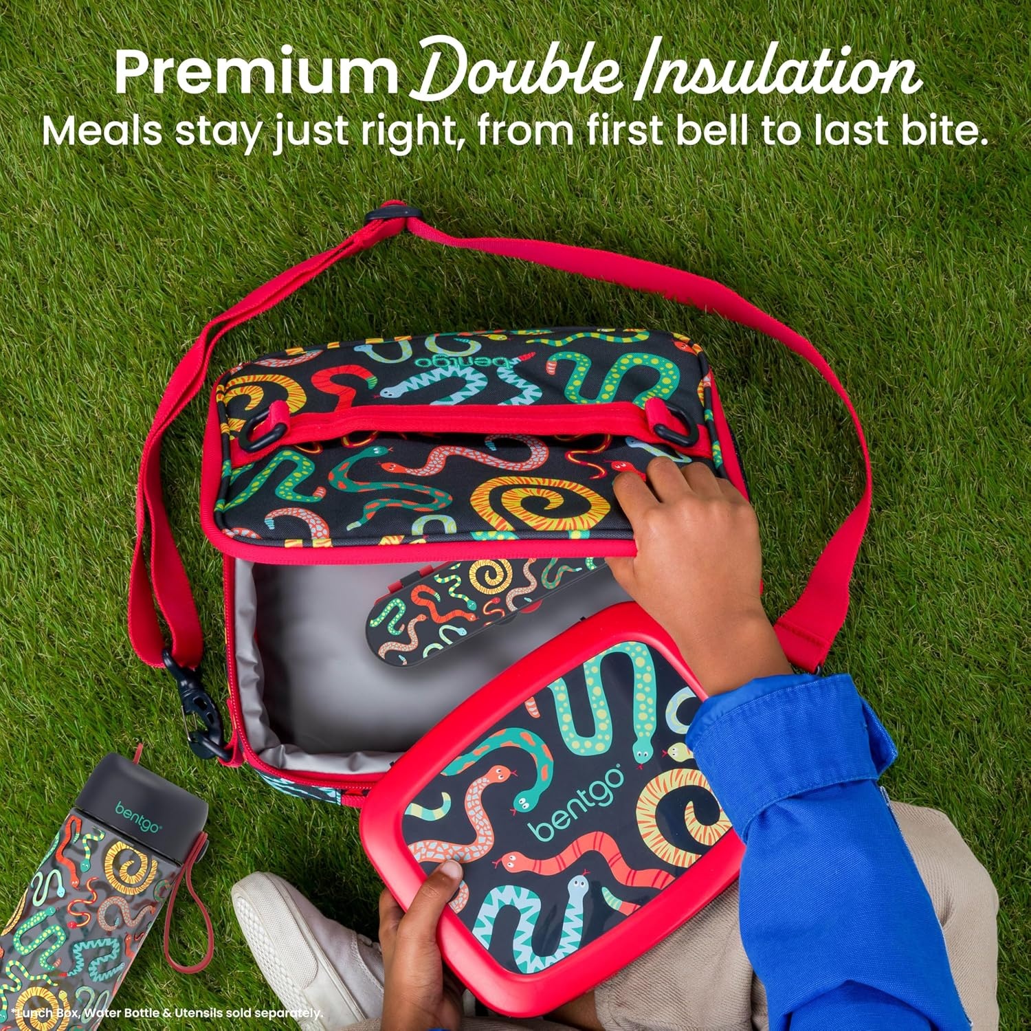 image:imageBentgo Kids Prints DoubleInsulated Reusable Lunch Bag For Kids 3 Adjustable Strap Holds Lunch BoxWater BottleSnacks EasyClean WaterResistant Pockets NEW Ballet amp BowsSssnakes
