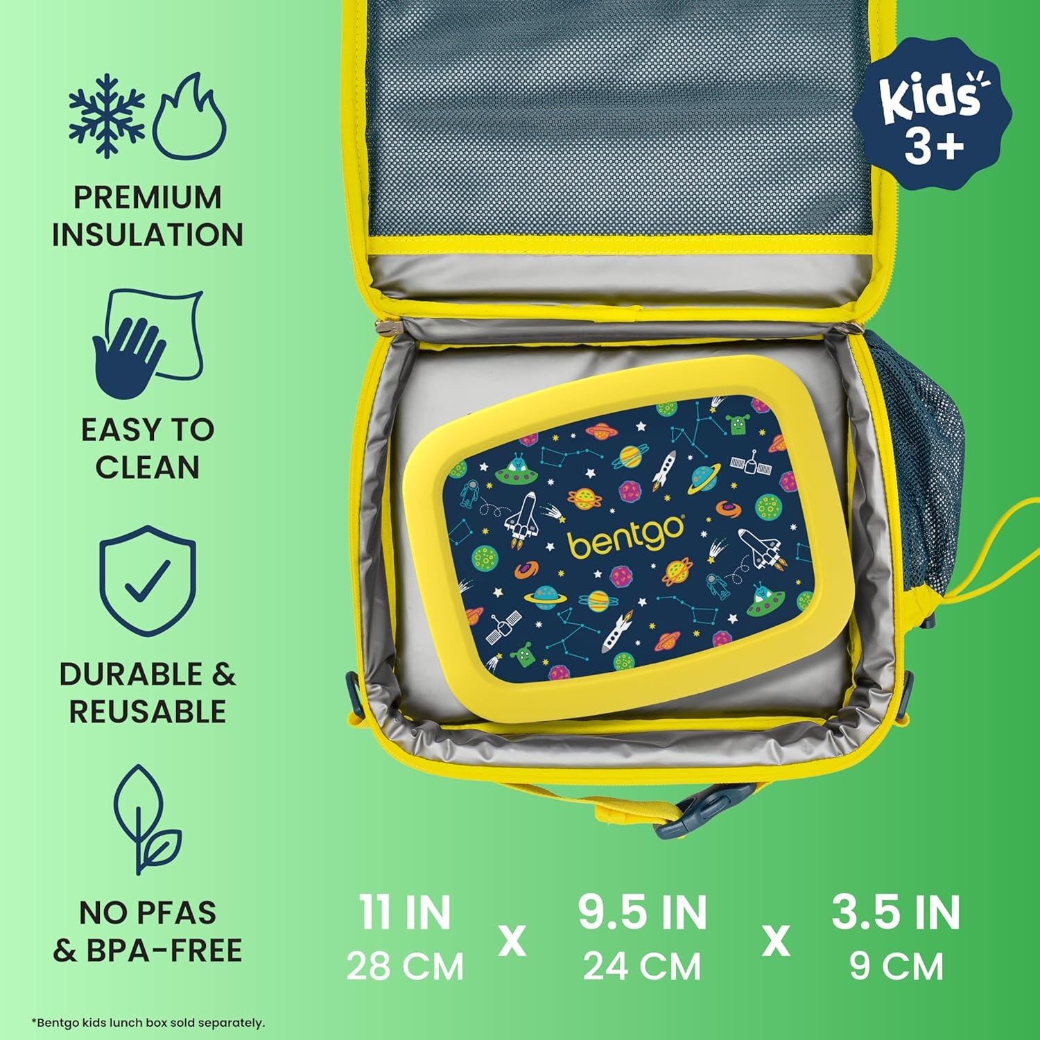 image:imageBentgo Kids Prints DoubleInsulated Reusable Lunch Bag For Kids 3 Adjustable Strap Holds Lunch BoxWater BottleSnacks EasyClean WaterResistant Pockets NEW Ballet amp BowsSpace
