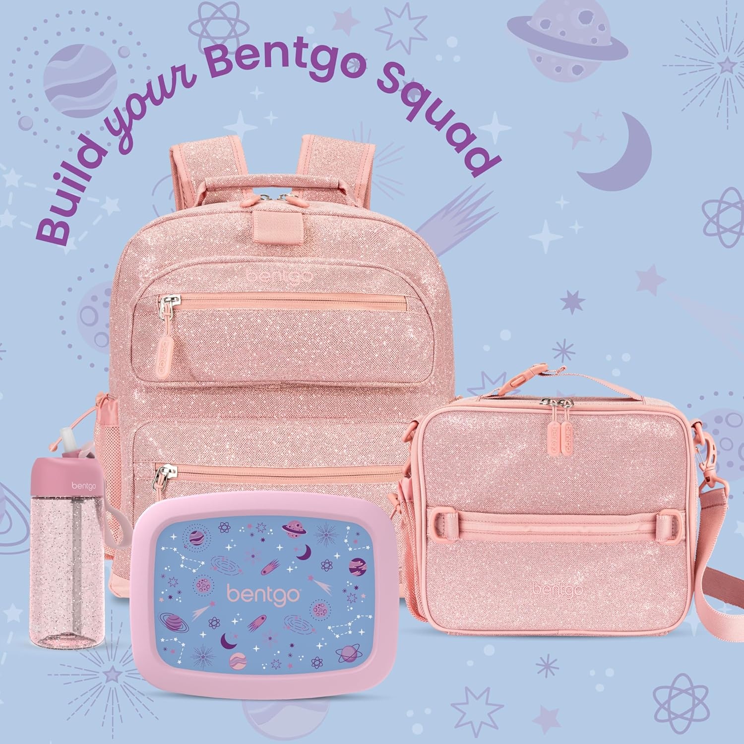 image:imageBentgo Kids Prints DoubleInsulated Reusable Lunch Bag For Kids 3 Adjustable Strap Holds Lunch BoxWater BottleSnacks EasyClean WaterResistant Pockets NEW Ballet amp BowsLavender Galaxy
