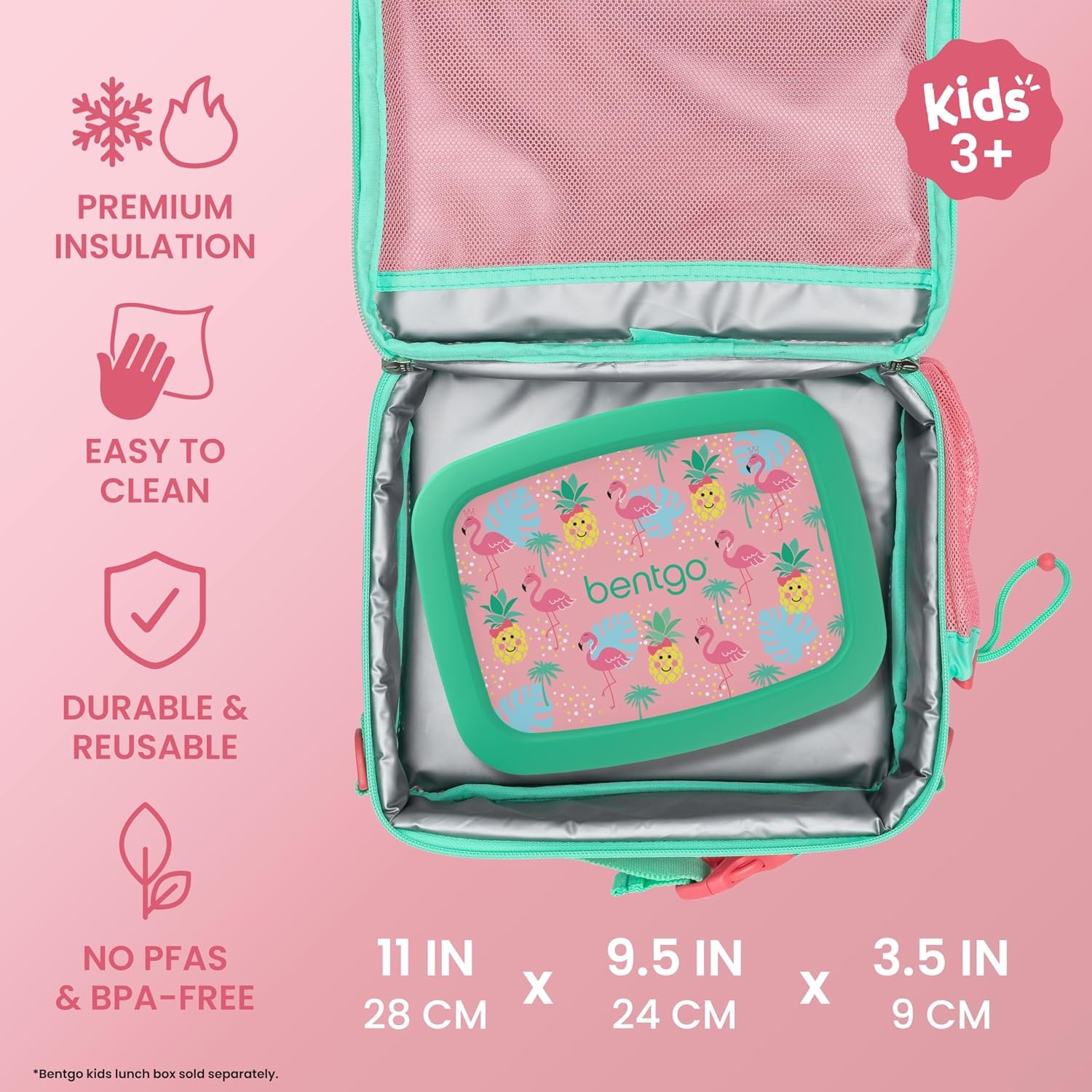 image:imageBentgo Kids Prints DoubleInsulated Reusable Lunch Bag For Kids 3 Adjustable Strap Holds Lunch BoxWater BottleSnacks EasyClean WaterResistant Pockets NEW Ballet amp BowsTropical