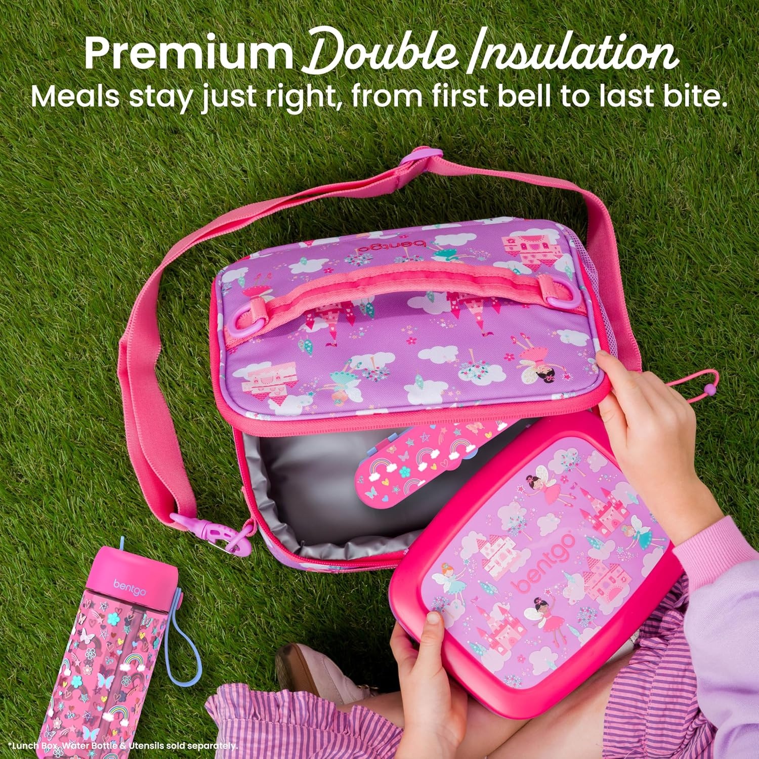 image:imageBentgo Kids Prints DoubleInsulated Reusable Lunch Bag For Kids 3 Adjustable Strap Holds Lunch BoxWater BottleSnacks EasyClean WaterResistant Pockets NEW Ballet amp BowsFairies
