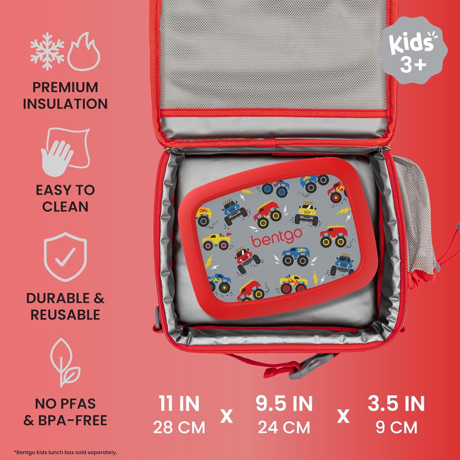 image:imageBentgo Kids Prints DoubleInsulated Reusable Lunch Bag For Kids 3 Adjustable Strap Holds Lunch BoxWater BottleSnacks EasyClean WaterResistant Pockets NEW Ballet amp BowsTrucks