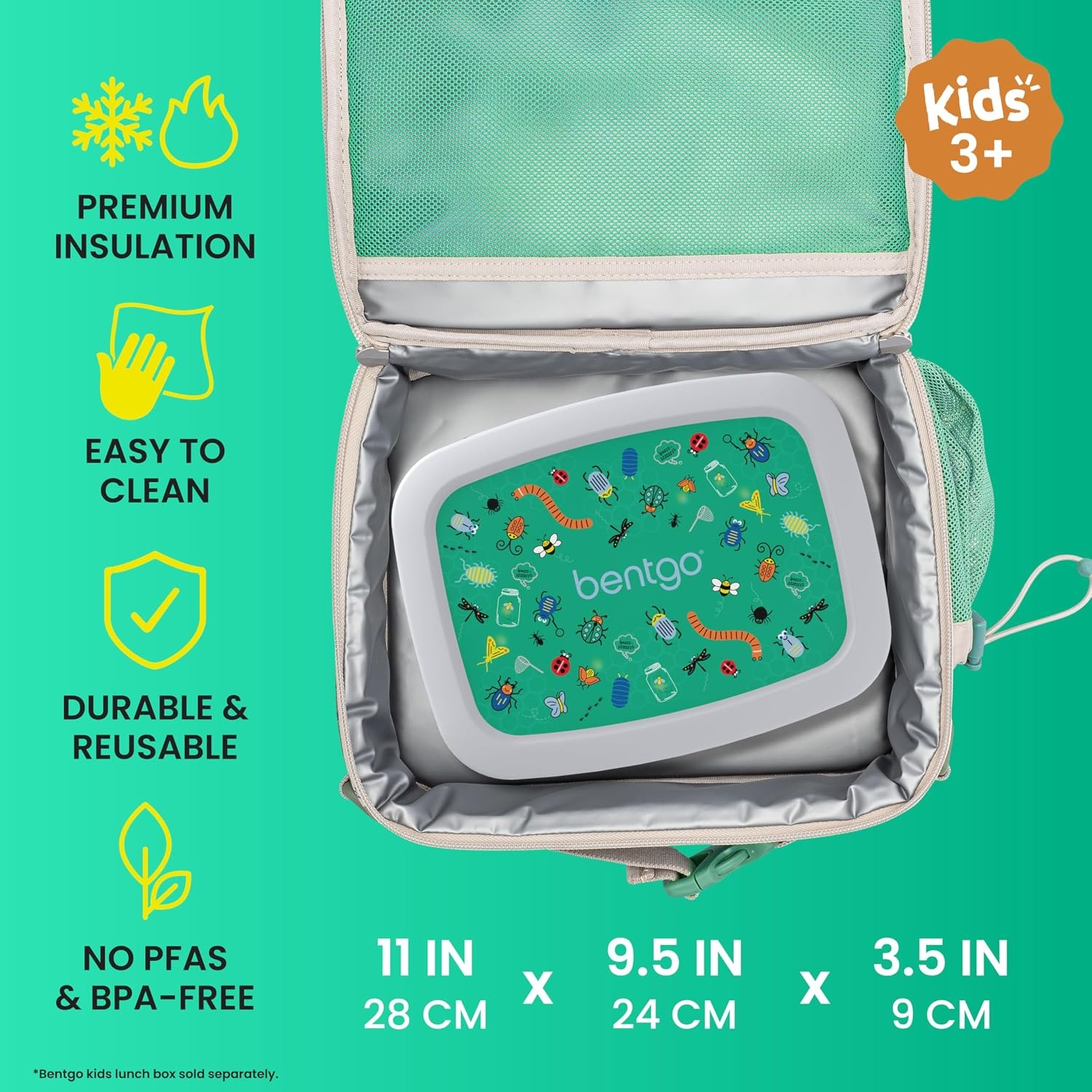 image:imageBentgo Kids Prints DoubleInsulated Reusable Lunch Bag For Kids 3 Adjustable Strap Holds Lunch BoxWater BottleSnacks EasyClean WaterResistant Pockets NEW Ballet amp BowsBug Buddies