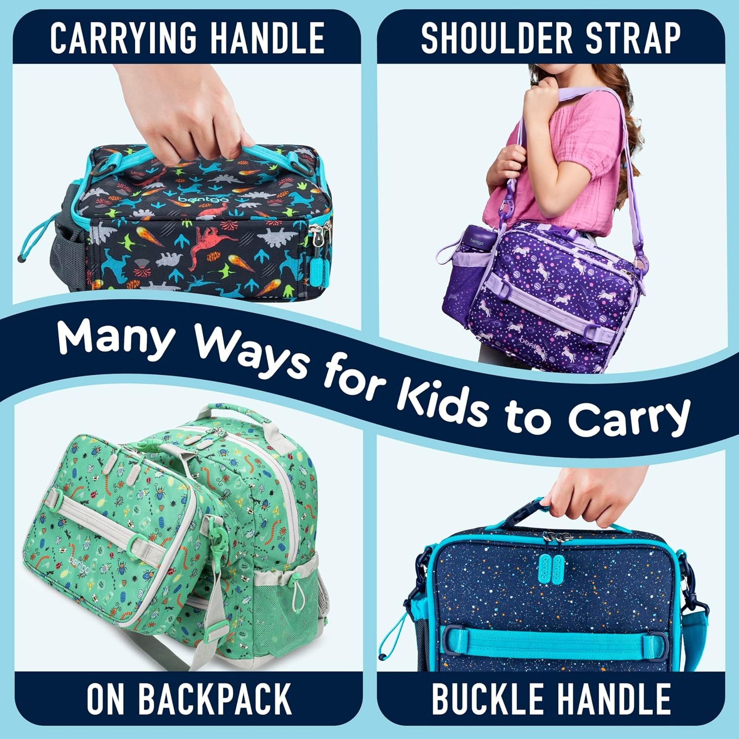 image:imageBentgo Kids Prints DoubleInsulated Reusable Lunch Bag For Kids 3 Adjustable Strap Holds Lunch BoxWater BottleSnacks EasyClean WaterResistant Pockets NEW Ballet amp BowsConfetti Edition Abyss Blue
