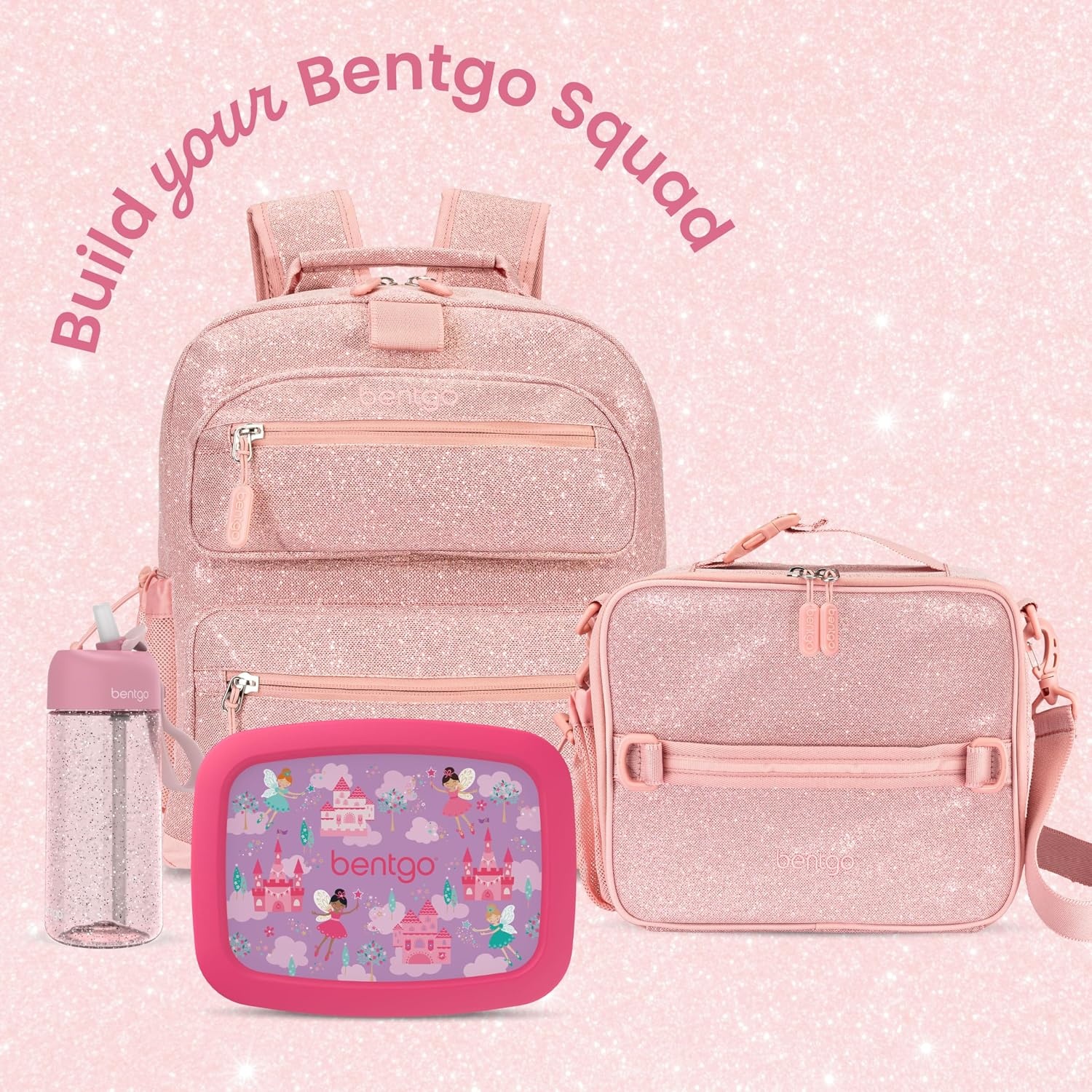 image:imageBentgo Kids Prints DoubleInsulated Reusable Lunch Bag For Kids 3 Adjustable Strap Holds Lunch BoxWater BottleSnacks EasyClean WaterResistant Pockets NEW Ballet amp BowsGlitter Edition Petal Pink