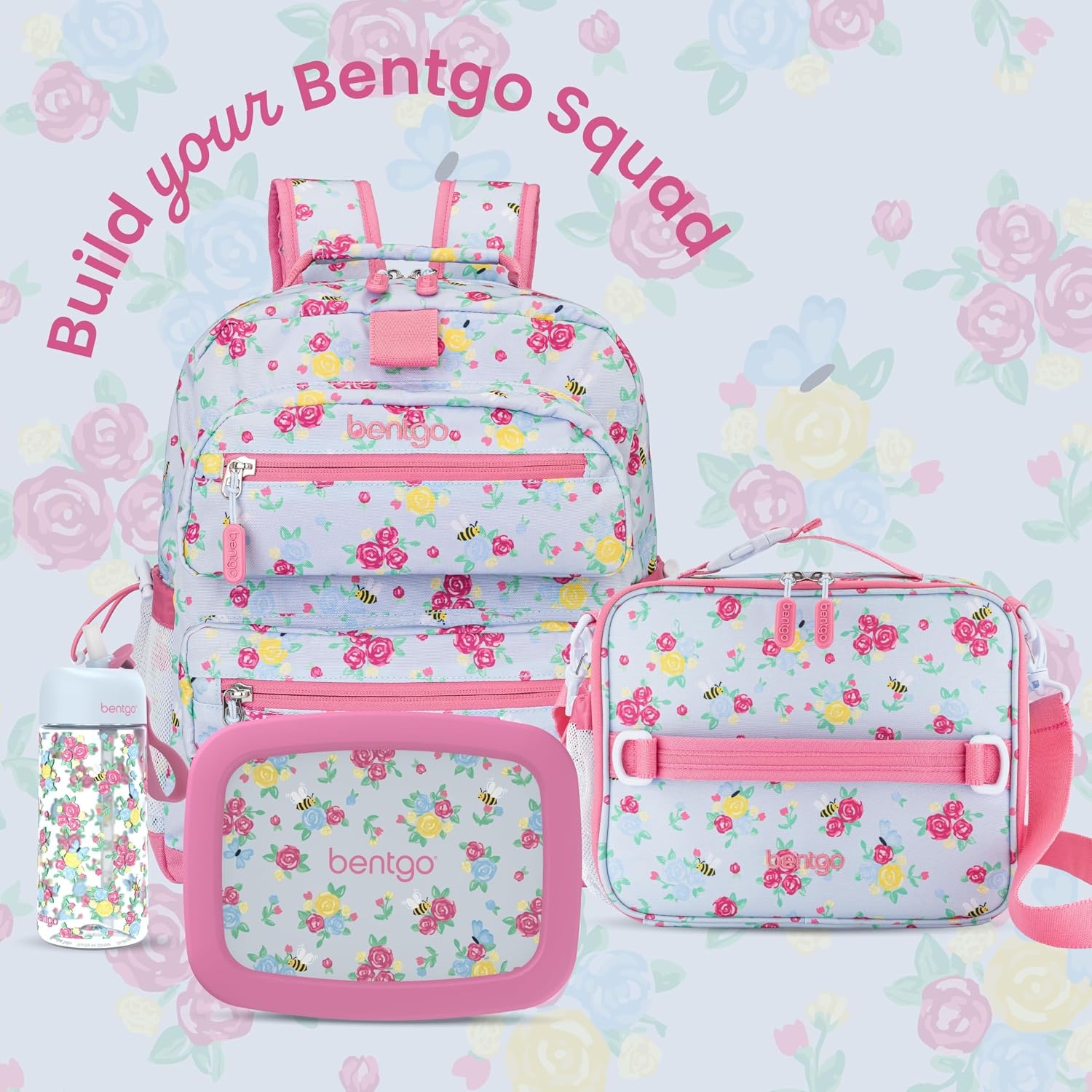 image:imageBentgo Kids Prints DoubleInsulated Reusable Lunch Bag For Kids 3 Adjustable Strap Holds Lunch BoxWater BottleSnacks EasyClean WaterResistant Pockets NEW Ballet amp BowsBlooming Floral