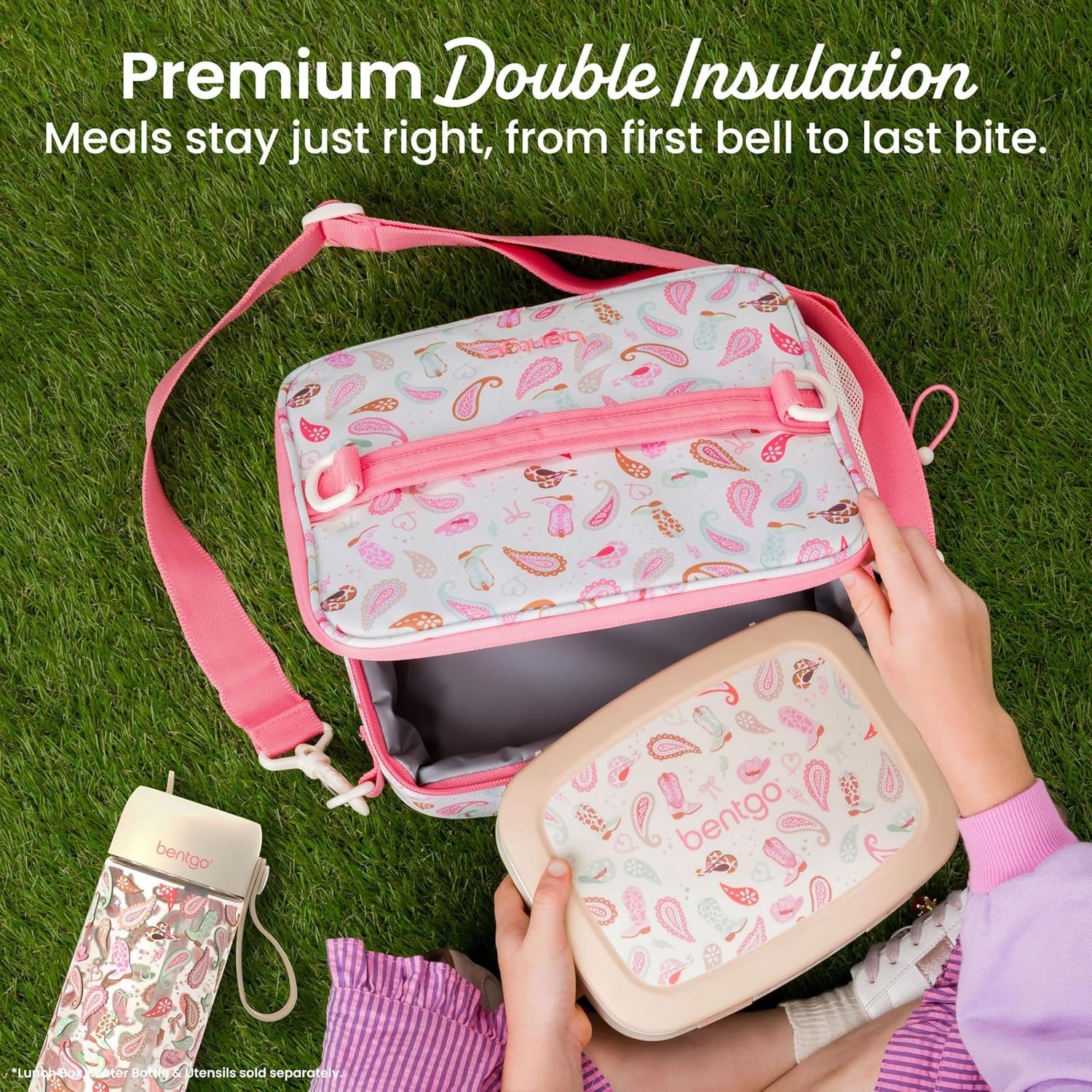 image:imageBentgo Kids Prints DoubleInsulated Reusable Lunch Bag For Kids 3 Adjustable Strap Holds Lunch BoxWater BottleSnacks EasyClean WaterResistant Pockets NEW Ballet amp BowsCowgirl Dreams