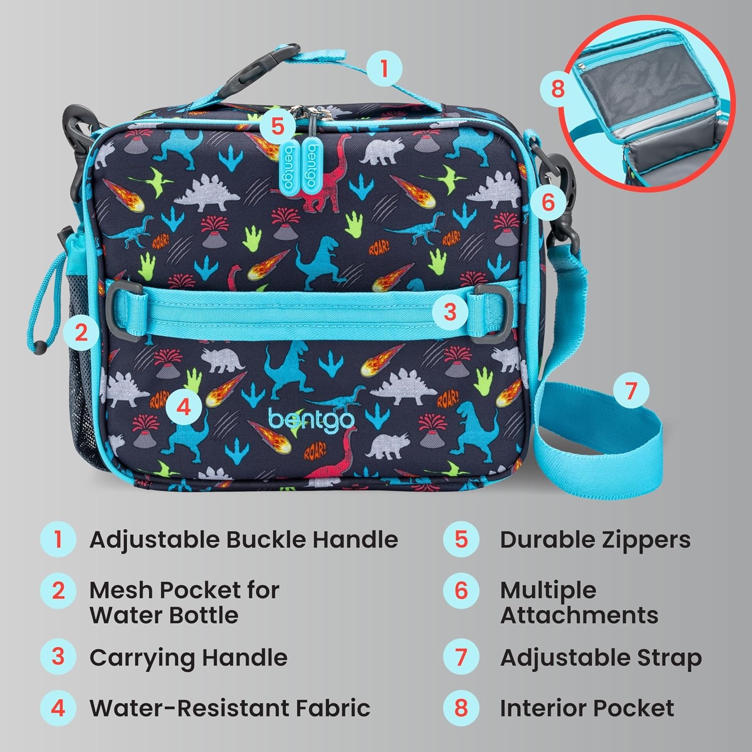 image:imageBentgo Kids Prints DoubleInsulated Reusable Lunch Bag For Kids 3 Adjustable Strap Holds Lunch BoxWater BottleSnacks EasyClean WaterResistant Pockets NEW Ballet amp BowsDinosaur