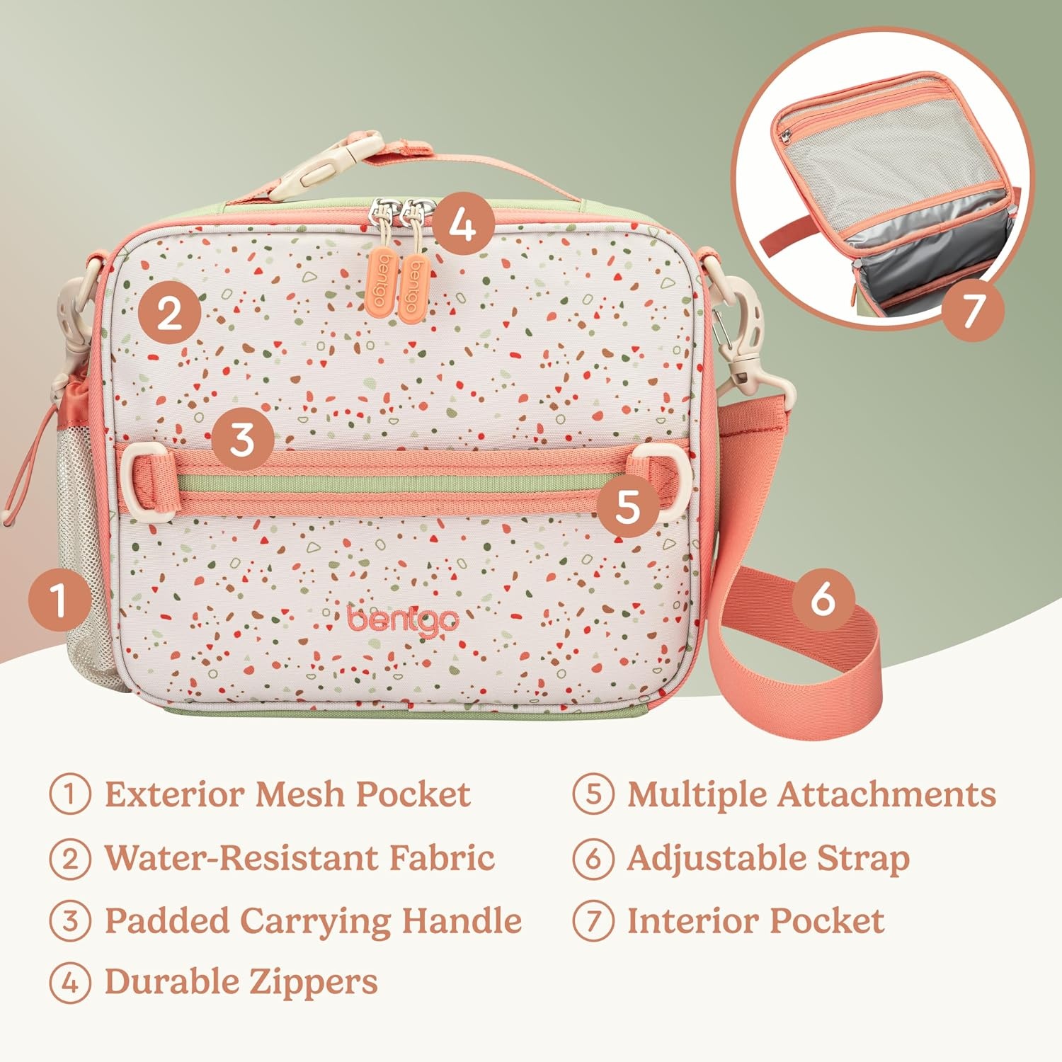 image:imageBentgo Kids Prints DoubleInsulated Reusable Lunch Bag For Kids 3 Adjustable Strap Holds Lunch BoxWater BottleSnacks EasyClean WaterResistant Pockets NEW Ballet amp BowsGeo Speckle