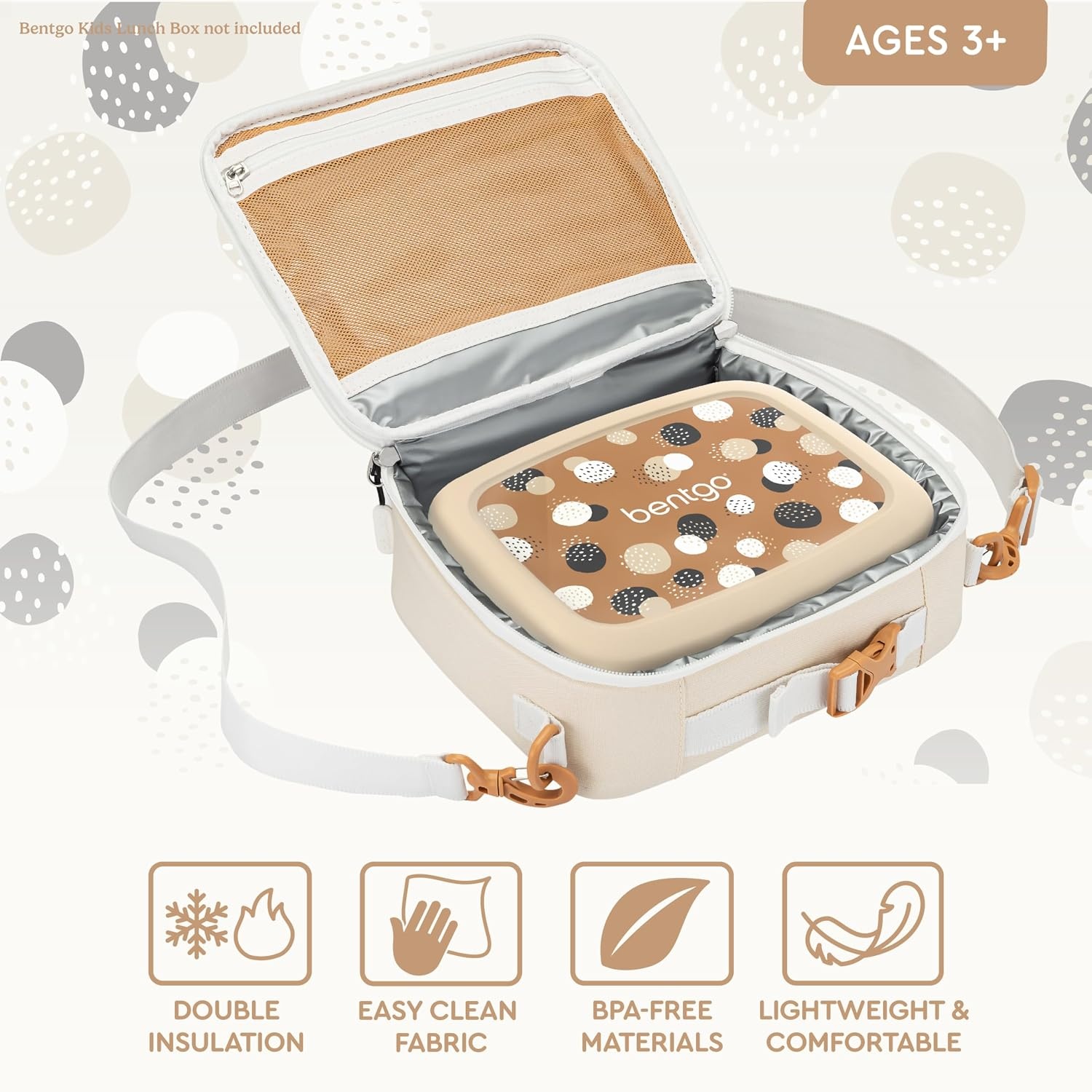 image:imageBentgo Kids Prints DoubleInsulated Reusable Lunch Bag For Kids 3 Adjustable Strap Holds Lunch BoxWater BottleSnacks EasyClean WaterResistant Pockets NEW Ballet amp BowsSpots Dots