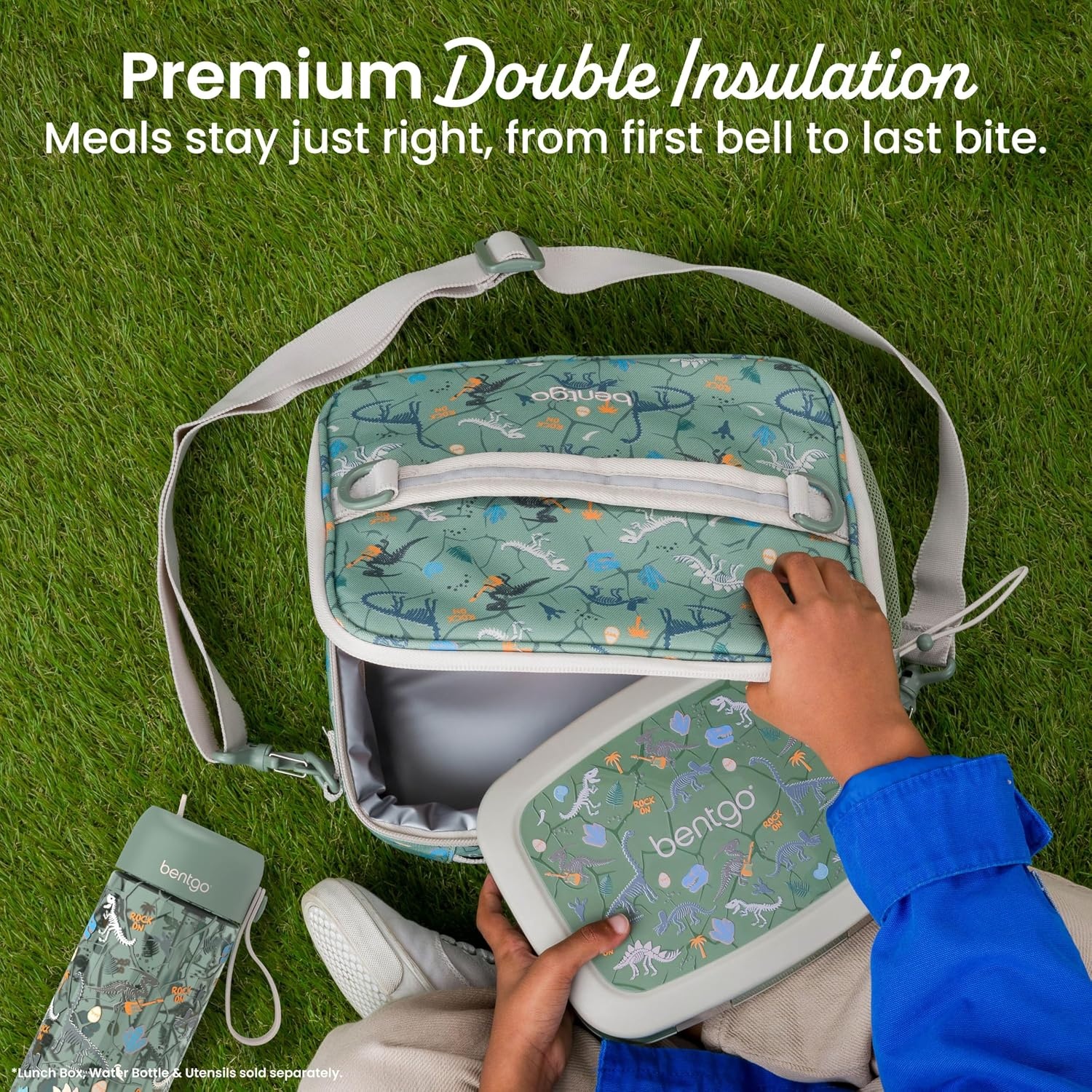 image:imageBentgo Kids Prints DoubleInsulated Reusable Lunch Bag For Kids 3 Adjustable Strap Holds Lunch BoxWater BottleSnacks EasyClean WaterResistant Pockets NEW Ballet amp BowsDino Fossils