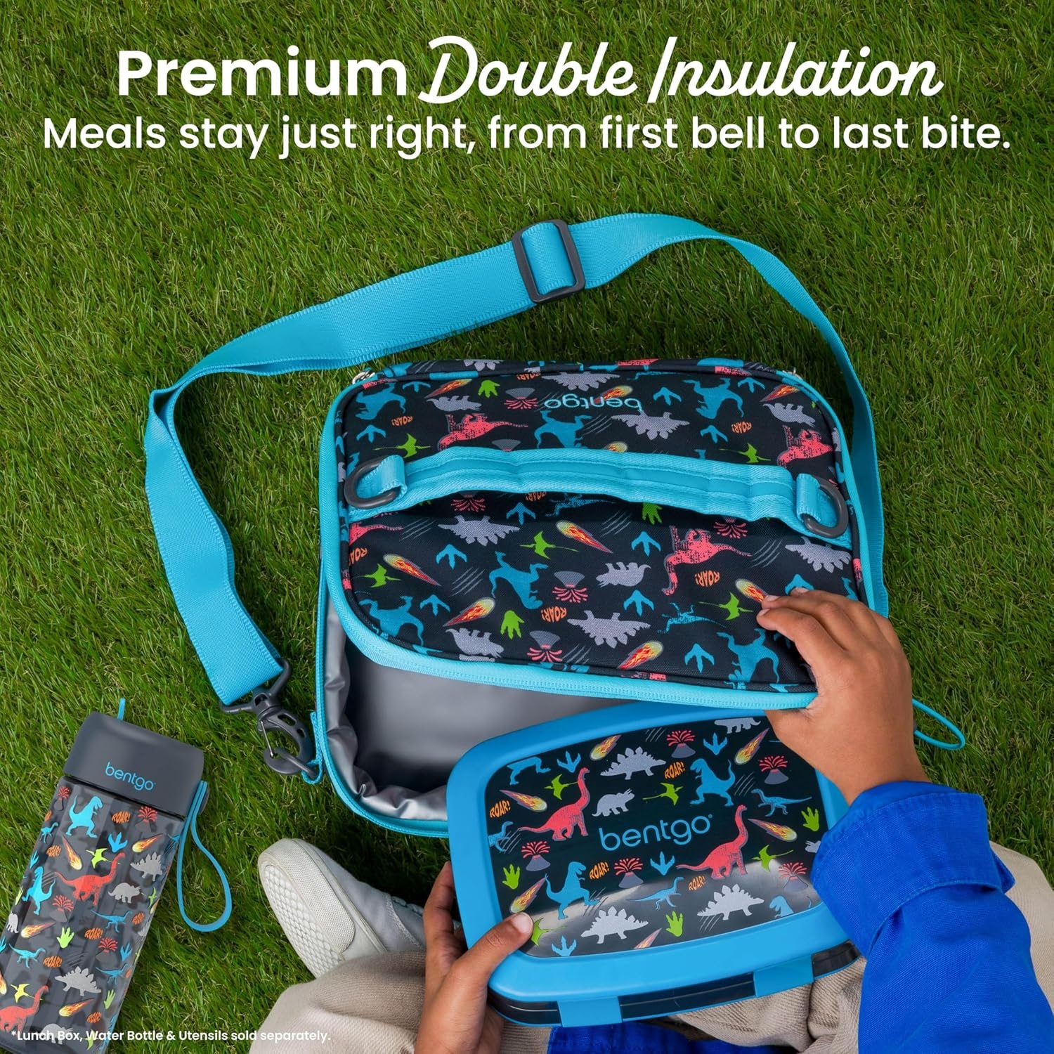 image:imageBentgo Kids Prints DoubleInsulated Reusable Lunch Bag For Kids 3 Adjustable Strap Holds Lunch BoxWater BottleSnacks EasyClean WaterResistant Pockets NEW Ballet amp BowsDinosaur