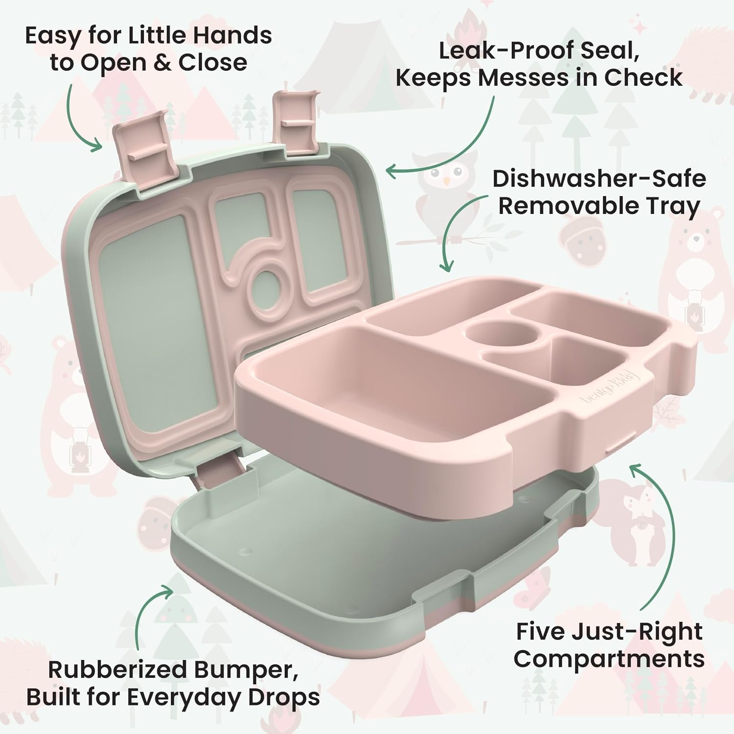 image:imageBentgo Kids Prints LeakProof 5Compartment BentoStyle Kids Lunch Box Ideal Portion Sizes for Ages 37 Durable DropProof Dishwasher Safe PFAS amp BPAFree Materials NEW Ballet amp BowsNature Adventure