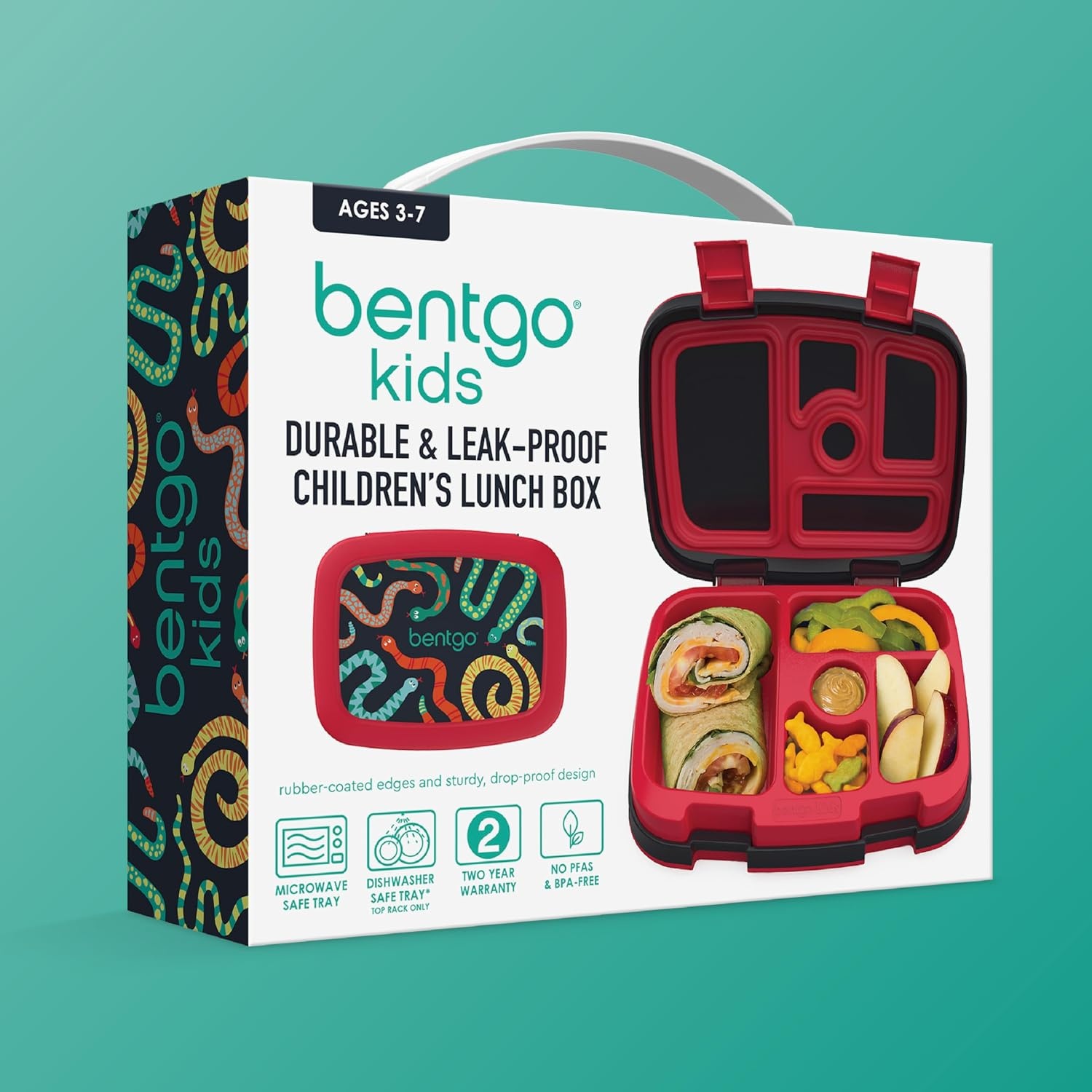 image:imageBentgo Kids Prints LeakProof 5Compartment BentoStyle Kids Lunch Box Ideal Portion Sizes for Ages 37 Durable DropProof Dishwasher Safe PFAS amp BPAFree Materials NEW Ballet amp BowsSssnakes