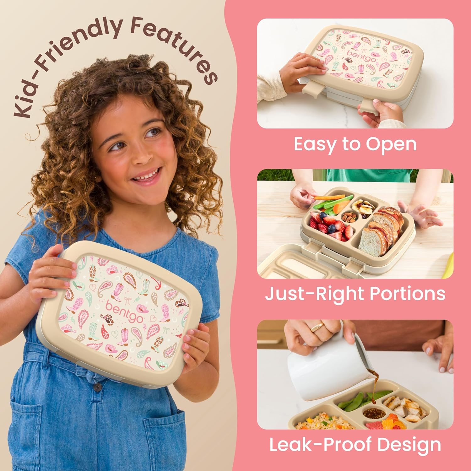 image:imageBentgo Kids Prints LeakProof 5Compartment BentoStyle Kids Lunch Box Ideal Portion Sizes for Ages 37 Durable DropProof Dishwasher Safe PFAS amp BPAFree Materials NEW Ballet amp BowsCowgirl Dreams