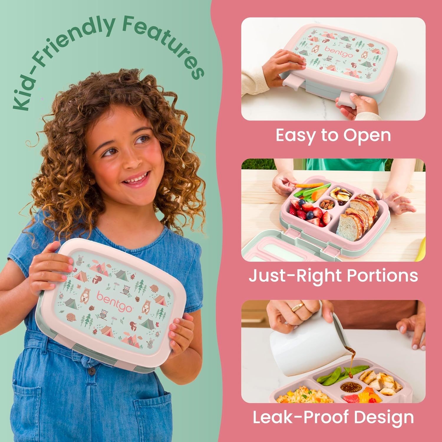 image:imageBentgo Kids Prints LeakProof 5Compartment BentoStyle Kids Lunch Box Ideal Portion Sizes for Ages 37 Durable DropProof Dishwasher Safe PFAS amp BPAFree Materials NEW Ballet amp BowsNature Adventure