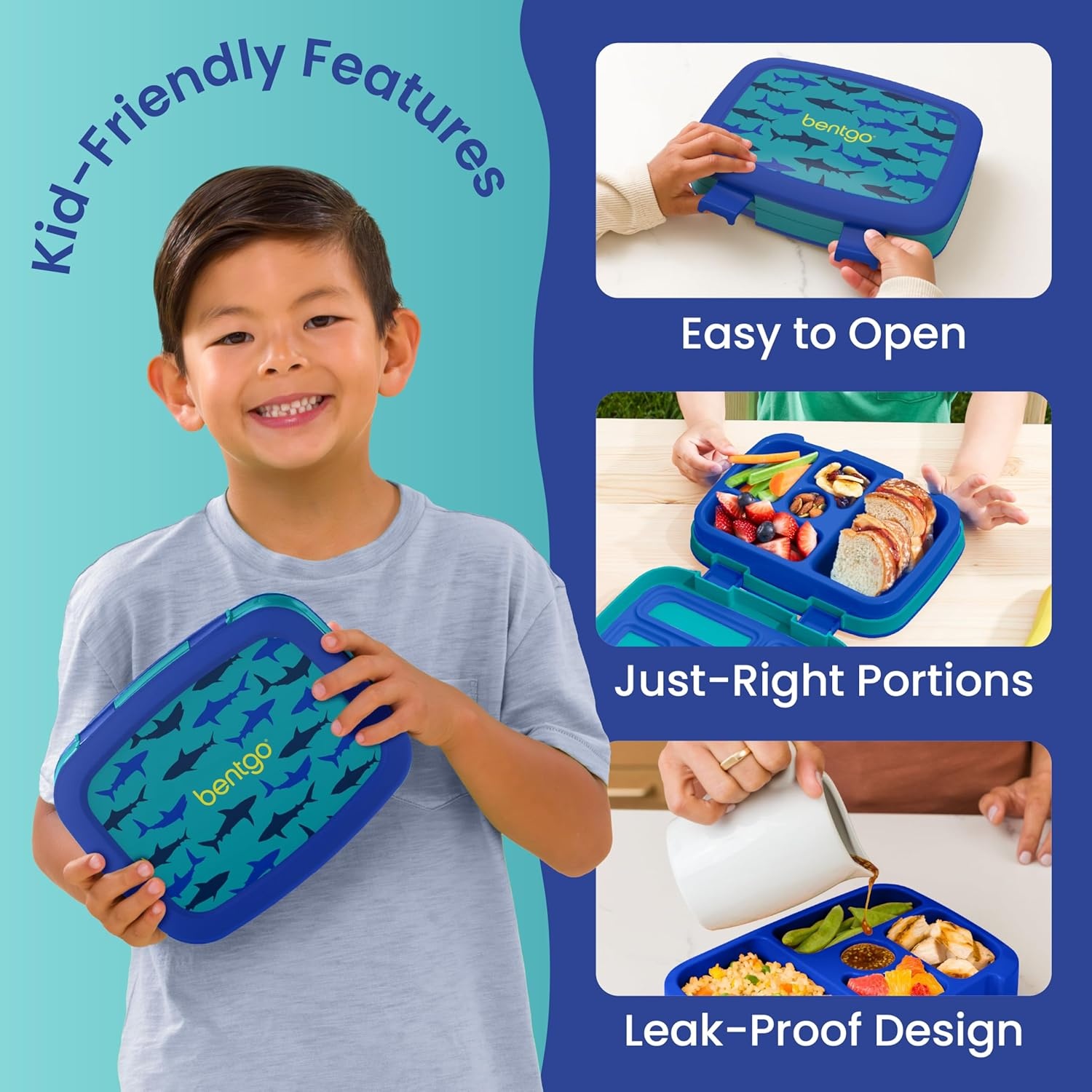 image:imageBentgo Kids Prints LeakProof 5Compartment BentoStyle Kids Lunch Box Ideal Portion Sizes for Ages 37 Durable DropProof Dishwasher Safe PFAS amp BPAFree Materials NEW Ballet amp BowsSharks