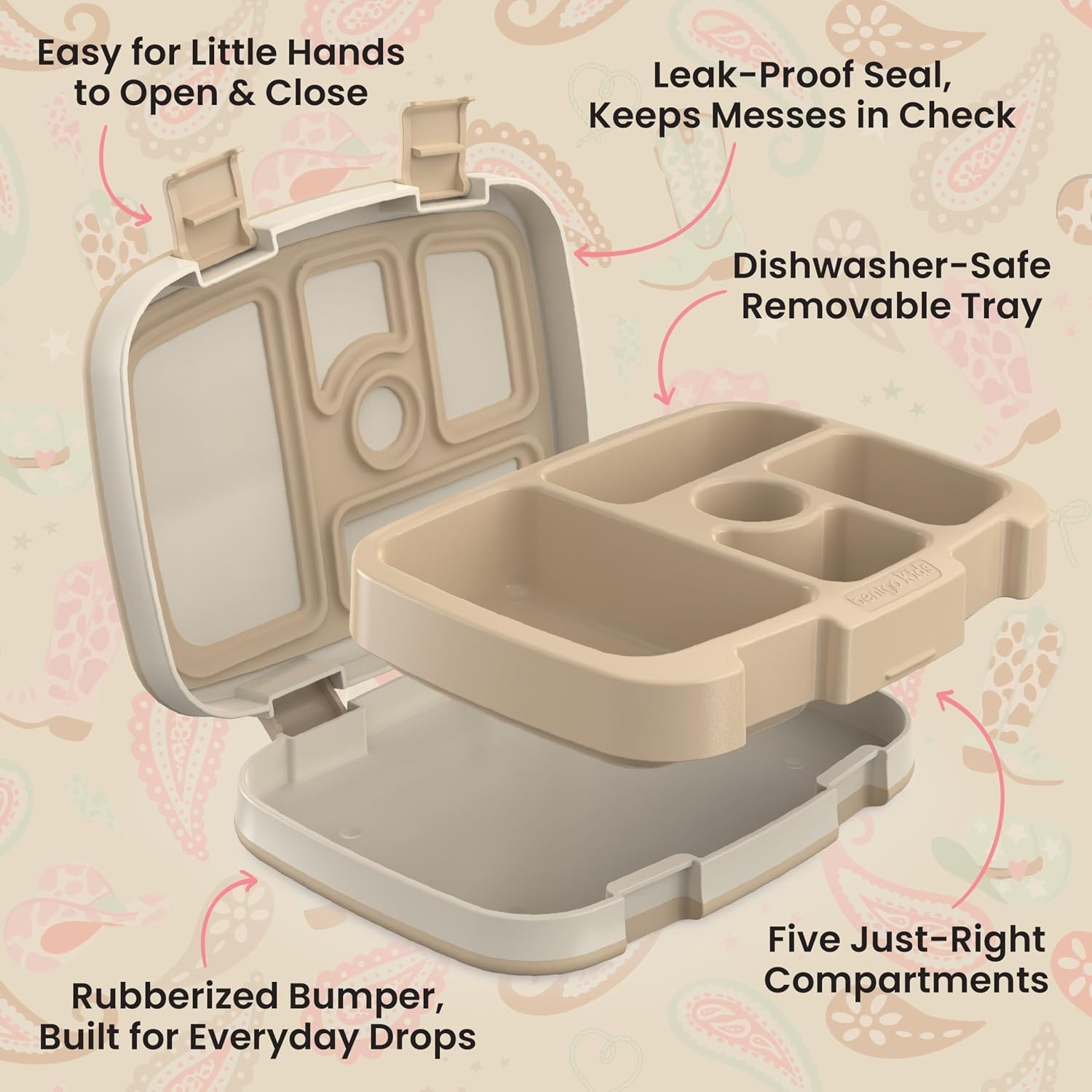 image:imageBentgo Kids Prints LeakProof 5Compartment BentoStyle Kids Lunch Box Ideal Portion Sizes for Ages 37 Durable DropProof Dishwasher Safe PFAS amp BPAFree Materials NEW Ballet amp BowsCowgirl Dreams