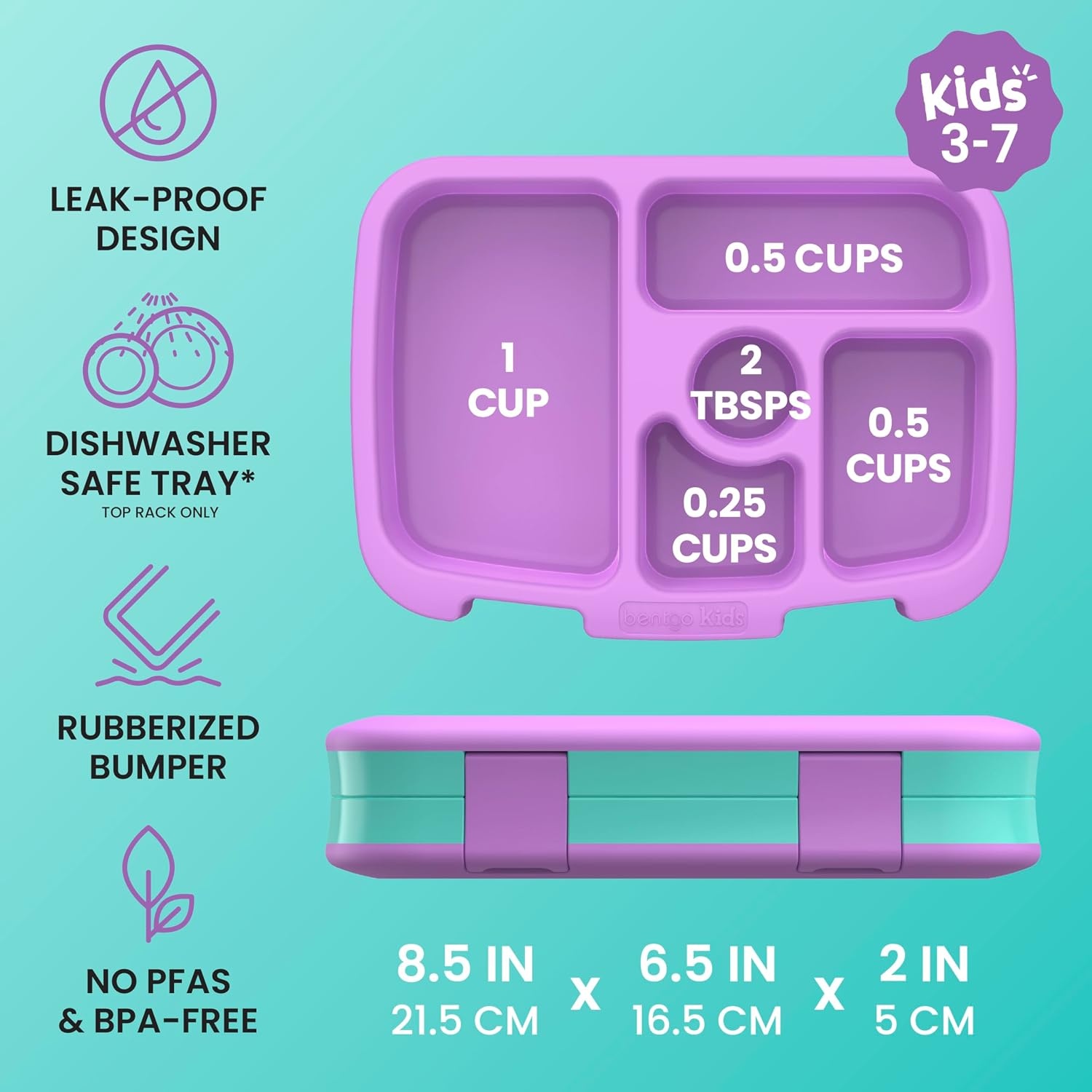 image:imageBentgo Kids Prints LeakProof 5Compartment BentoStyle Kids Lunch Box Ideal Portion Sizes for Ages 37 Durable DropProof Dishwasher Safe PFAS amp BPAFree Materials NEW Ballet amp BowsMermaid Scales