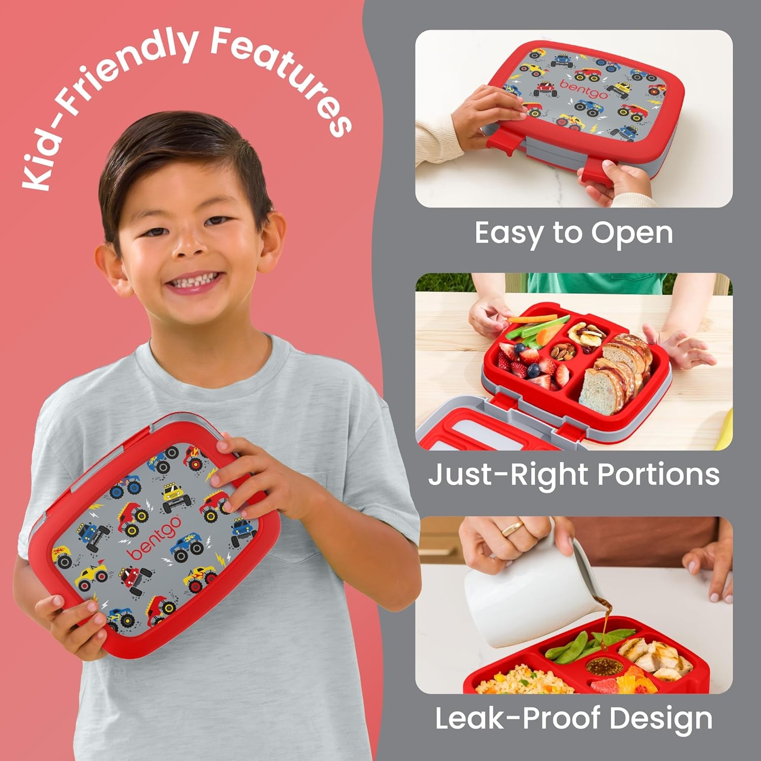 image:imageBentgo Kids Prints LeakProof 5Compartment BentoStyle Kids Lunch Box Ideal Portion Sizes for Ages 37 Durable DropProof Dishwasher Safe PFAS amp BPAFree Materials NEW Ballet amp BowsTrucks