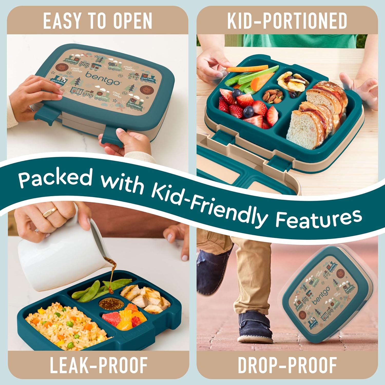 image:imageBentgo Kids Prints LeakProof 5Compartment BentoStyle Kids Lunch Box Ideal Portion Sizes for Ages 37 Durable DropProof Dishwasher Safe PFAS amp BPAFree Materials NEW Ballet amp BowsTrains