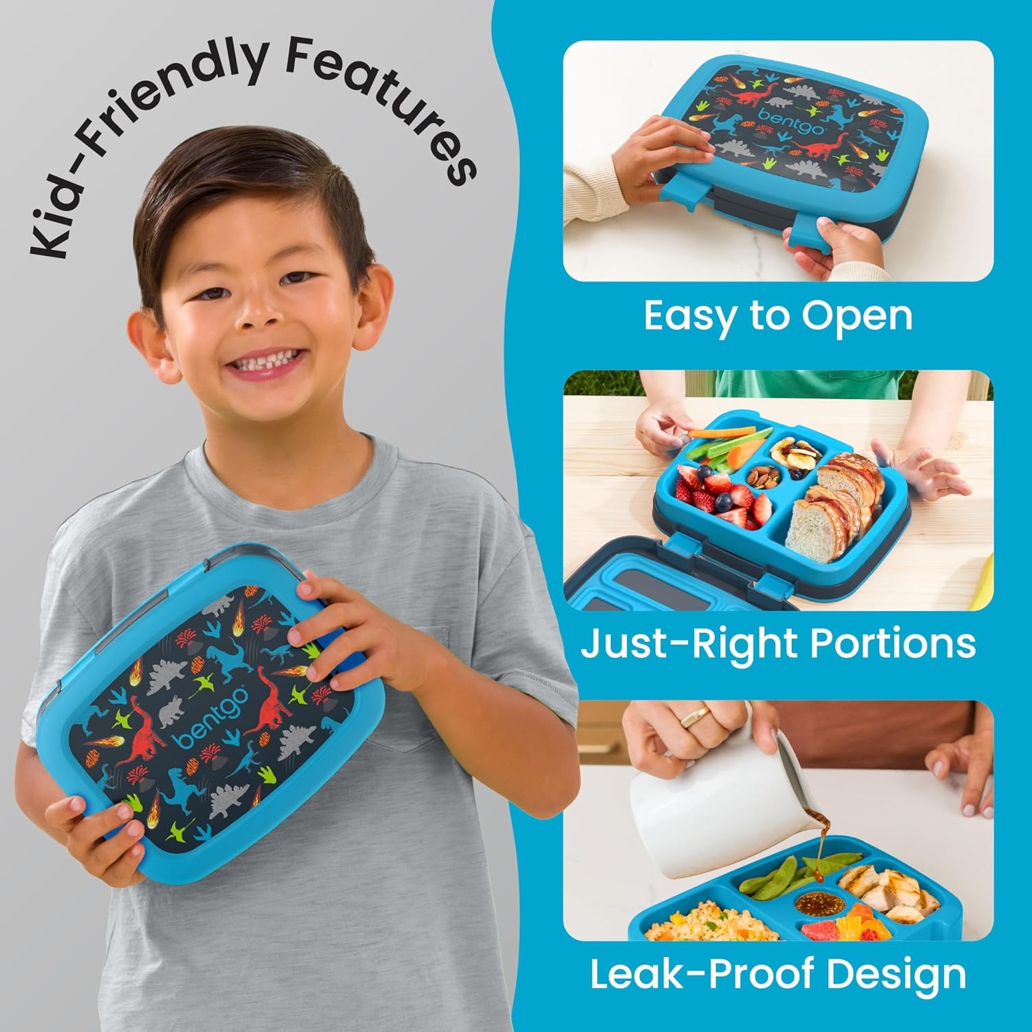 image:imageBentgo Kids Prints LeakProof 5Compartment BentoStyle Kids Lunch Box Ideal Portion Sizes for Ages 37 Durable DropProof Dishwasher Safe PFAS amp BPAFree Materials NEW Ballet amp BowsDinosaur