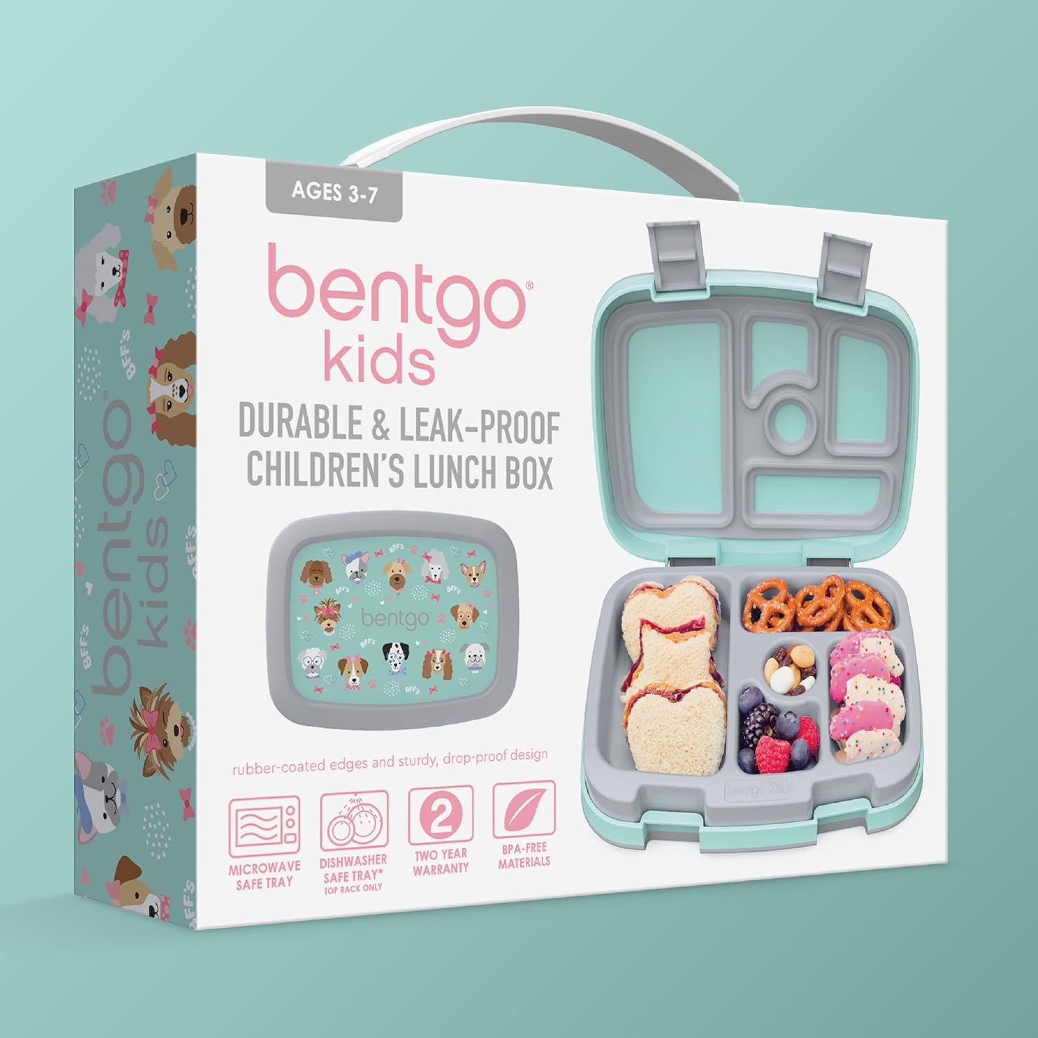 image:imageBentgo Kids Prints LeakProof 5Compartment BentoStyle Kids Lunch Box Ideal Portion Sizes for Ages 37 Durable DropProof Dishwasher Safe PFAS amp BPAFree Materials NEW Ballet amp BowsPuppy Love
