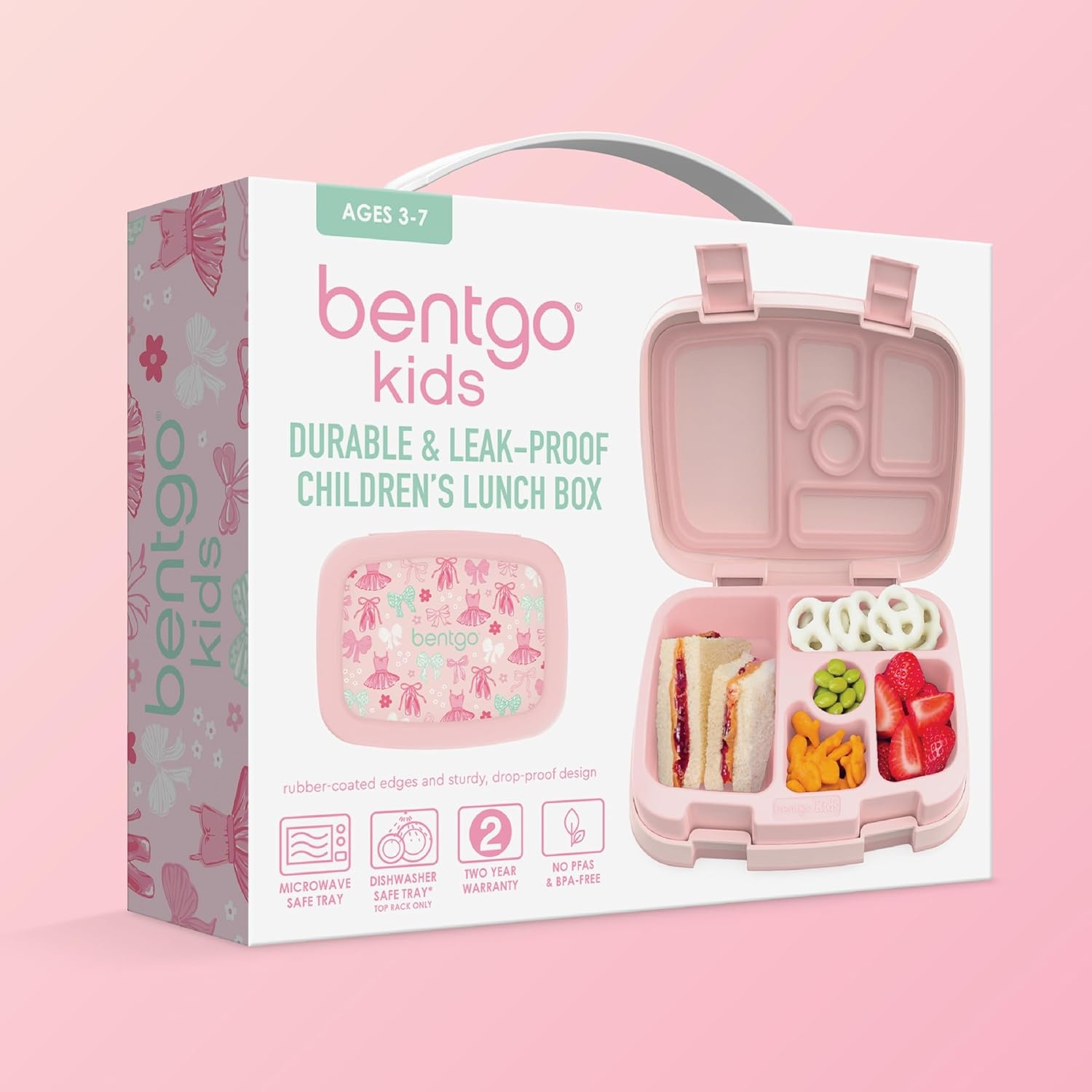 image:imageBentgo Kids Prints LeakProof 5Compartment BentoStyle Kids Lunch Box Ideal Portion Sizes for Ages 37 Durable DropProof Dishwasher Safe PFAS amp BPAFree Materials NEW Ballet amp BowsBallet Bows