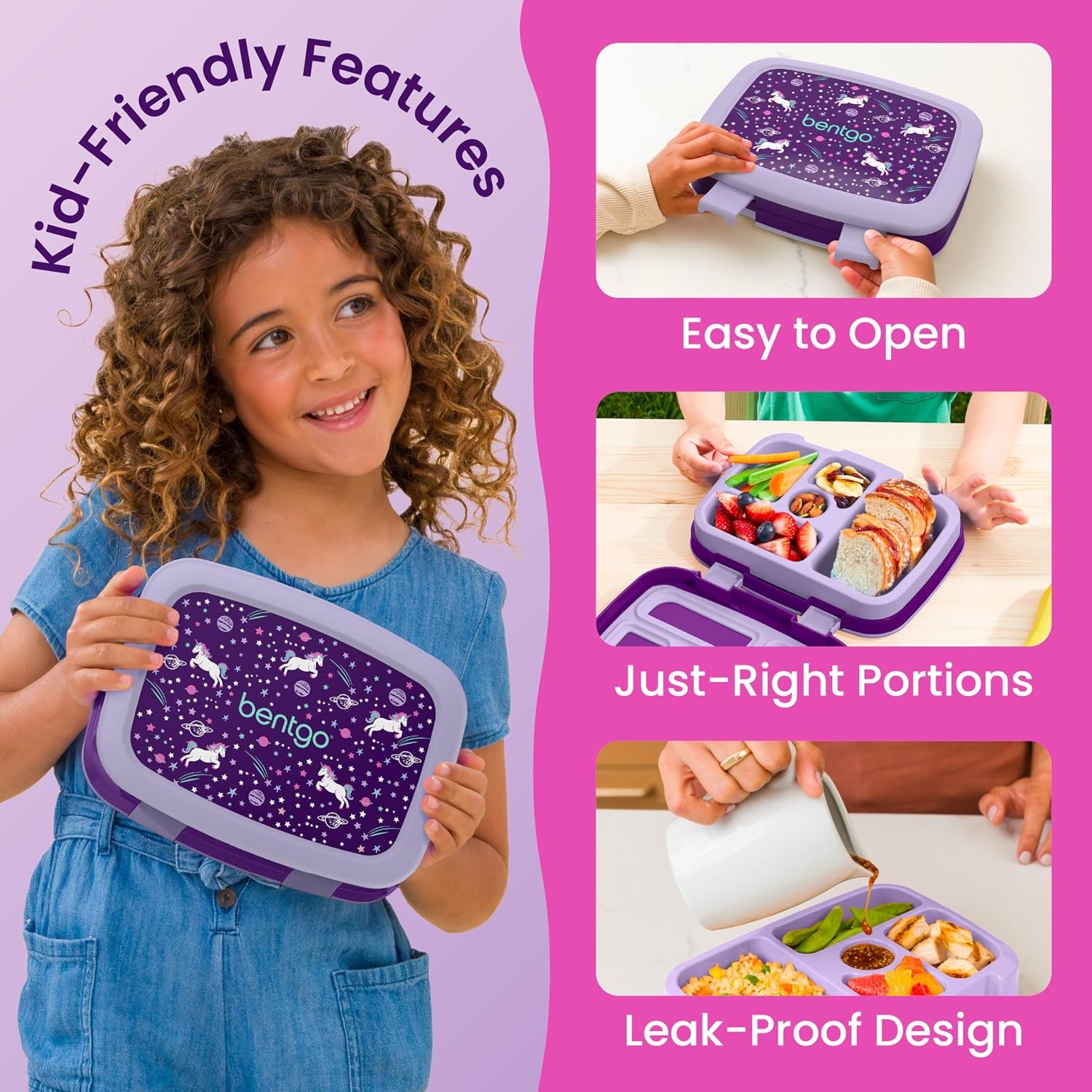 image:imageBentgo Kids Prints LeakProof 5Compartment BentoStyle Kids Lunch Box Ideal Portion Sizes for Ages 37 Durable DropProof Dishwasher Safe PFAS amp BPAFree Materials NEW Ballet amp BowsUnicorn