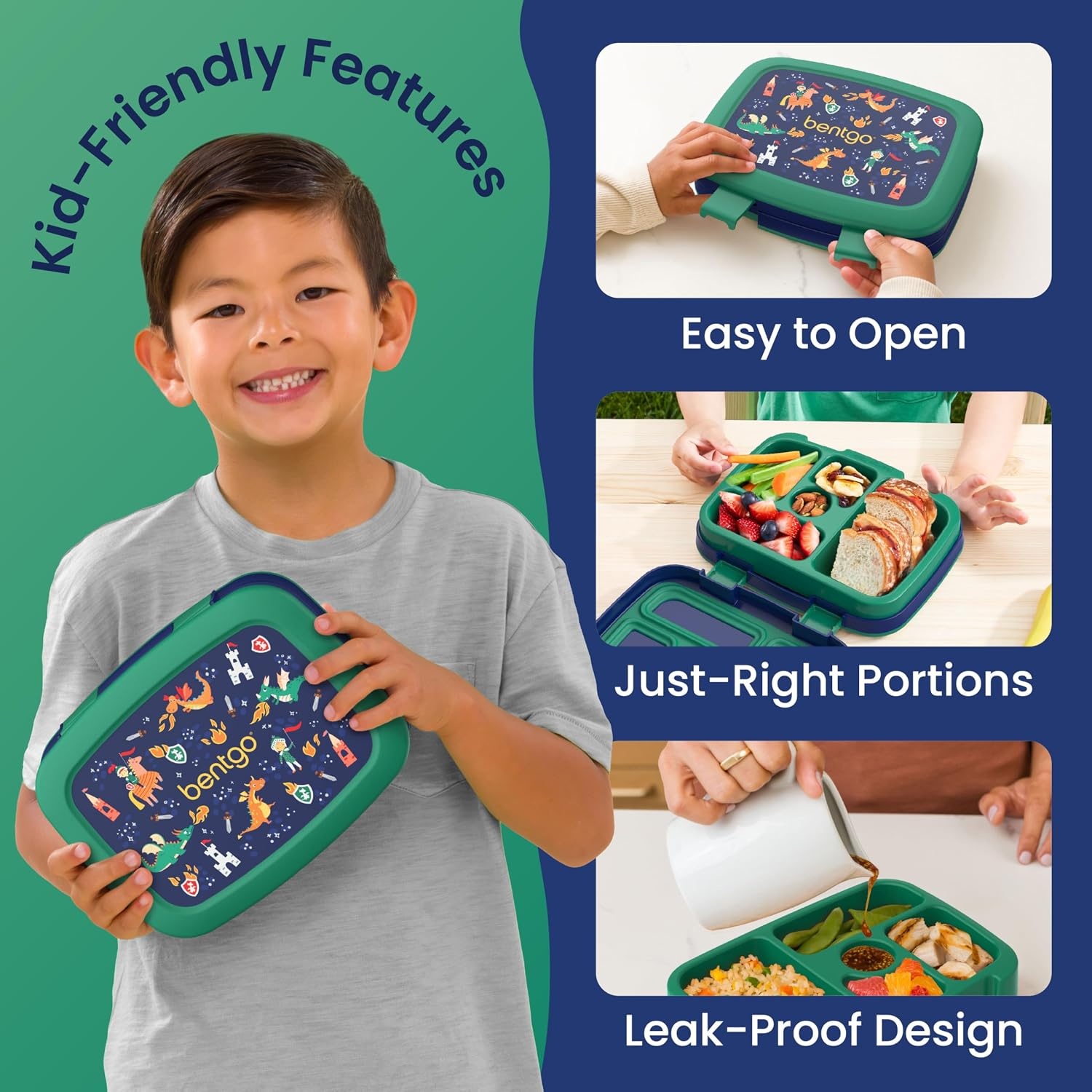 image:imageBentgo Kids Prints LeakProof 5Compartment BentoStyle Kids Lunch Box Ideal Portion Sizes for Ages 37 Durable DropProof Dishwasher Safe PFAS amp BPAFree Materials NEW Ballet amp BowsDragons Knights