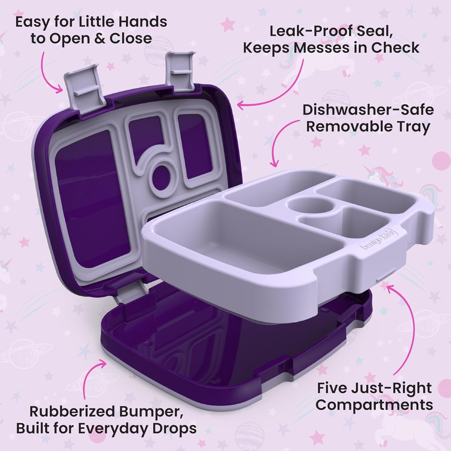 image:imageBentgo Kids Prints LeakProof 5Compartment BentoStyle Kids Lunch Box Ideal Portion Sizes for Ages 37 Durable DropProof Dishwasher Safe PFAS amp BPAFree Materials NEW Ballet amp BowsUnicorn