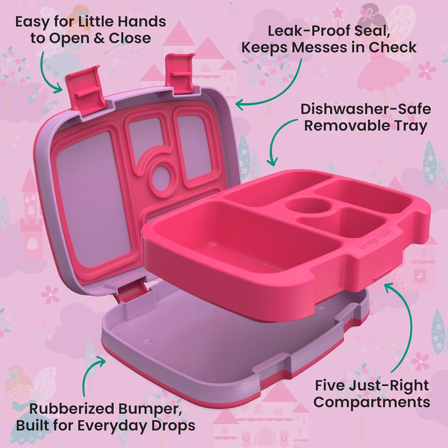 image:imageBentgo Kids Prints LeakProof 5Compartment BentoStyle Kids Lunch Box Ideal Portion Sizes for Ages 37 Durable DropProof Dishwasher Safe PFAS amp BPAFree Materials NEW Ballet amp BowsFairies