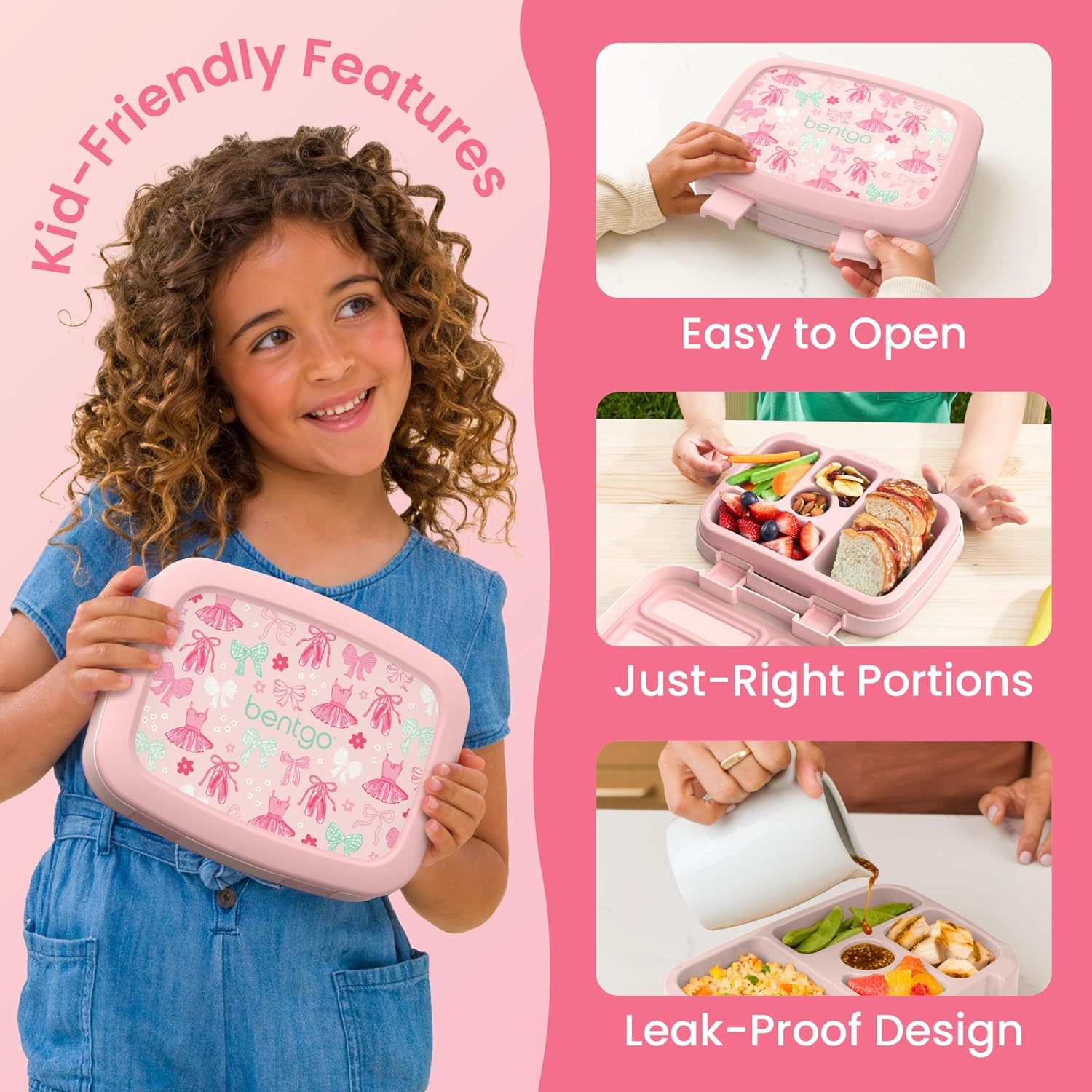 image:imageBentgo Kids Prints LeakProof 5Compartment BentoStyle Kids Lunch Box Ideal Portion Sizes for Ages 37 Durable DropProof Dishwasher Safe PFAS amp BPAFree Materials NEW Ballet amp BowsBallet Bows