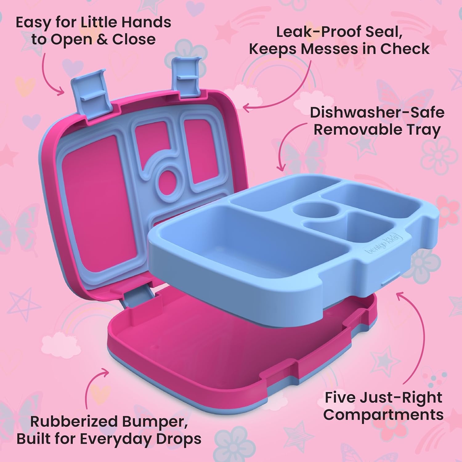 image:imageBentgo Kids Prints LeakProof 5Compartment BentoStyle Kids Lunch Box Ideal Portion Sizes for Ages 37 Durable DropProof Dishwasher Safe PFAS amp BPAFree Materials NEW Ballet amp BowsRainbows and Butterflies