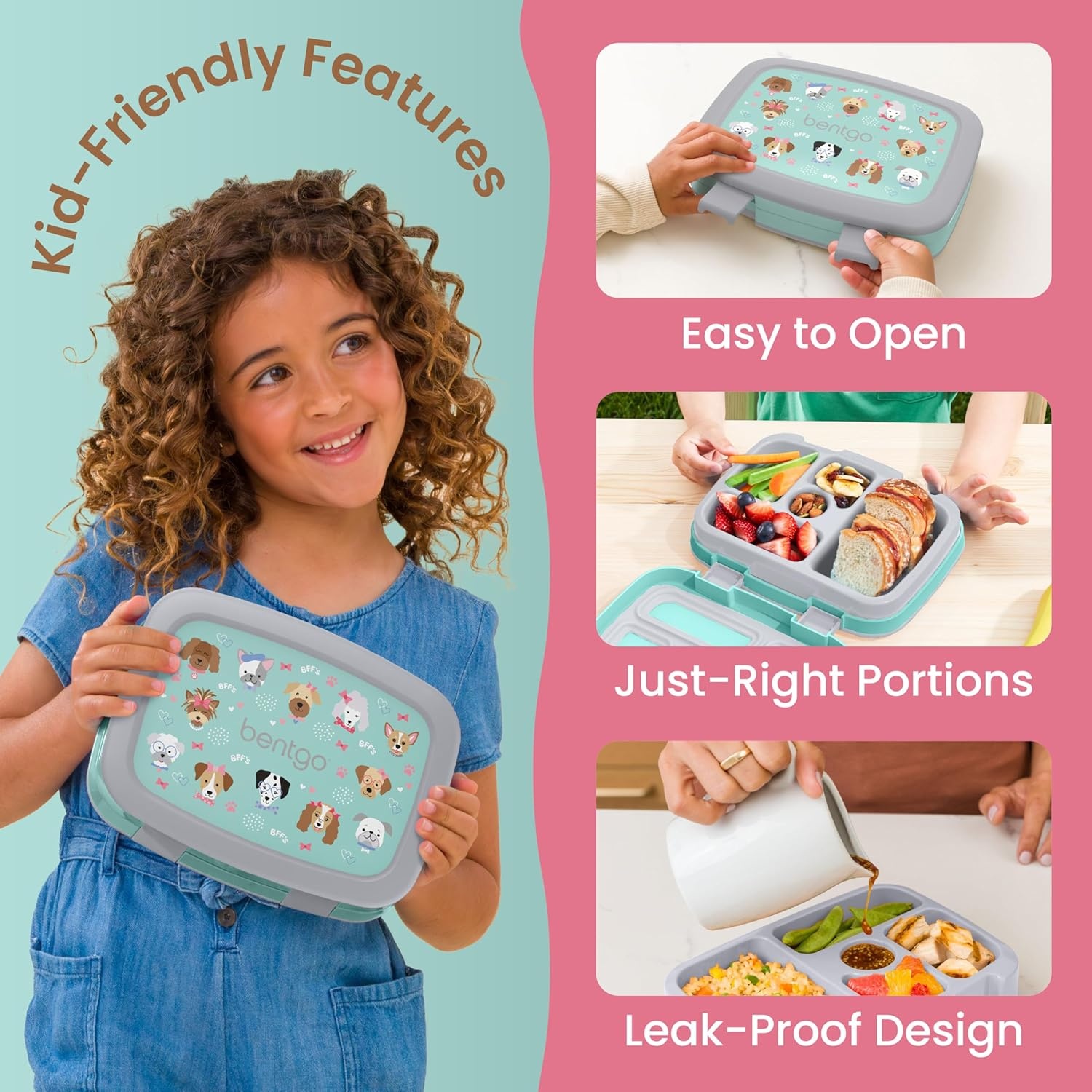 image:imageBentgo Kids Prints LeakProof 5Compartment BentoStyle Kids Lunch Box Ideal Portion Sizes for Ages 37 Durable DropProof Dishwasher Safe PFAS amp BPAFree Materials NEW Ballet amp BowsPuppy Love