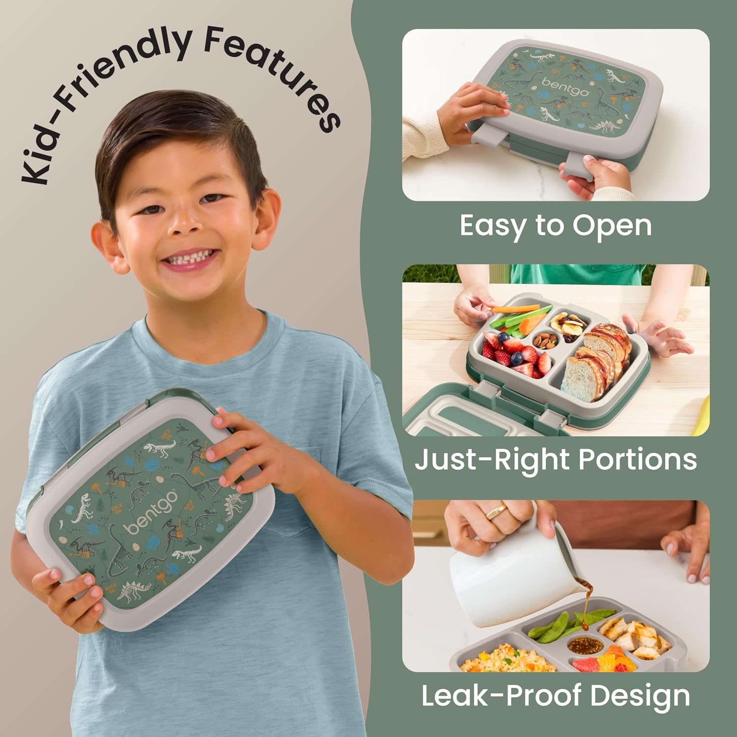 image:imageBentgo Kids Prints LeakProof 5Compartment BentoStyle Kids Lunch Box Ideal Portion Sizes for Ages 37 Durable DropProof Dishwasher Safe PFAS amp BPAFree Materials NEW Ballet amp BowsDino Fossils
