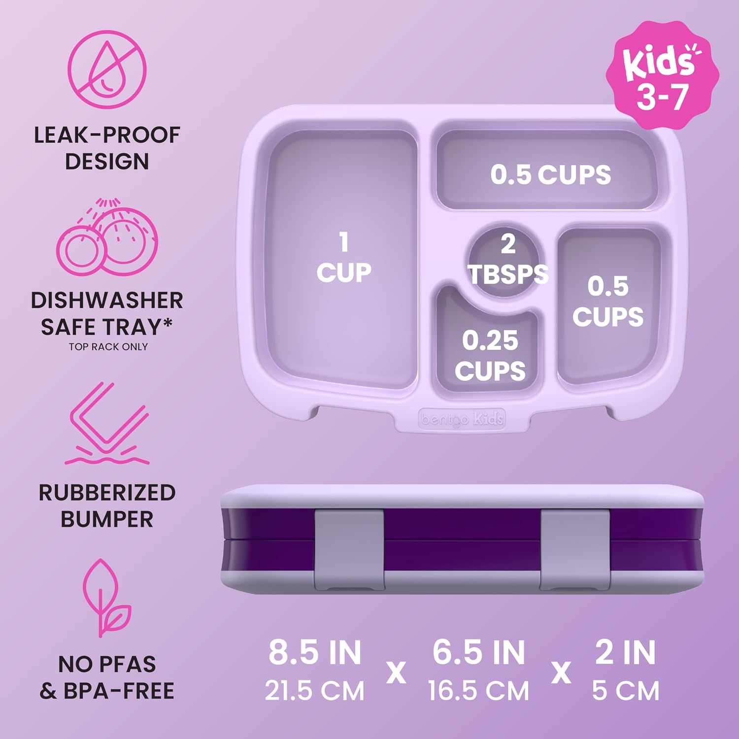 image:imageBentgo Kids Prints LeakProof 5Compartment BentoStyle Kids Lunch Box Ideal Portion Sizes for Ages 37 Durable DropProof Dishwasher Safe PFAS amp BPAFree Materials NEW Ballet amp BowsUnicorn