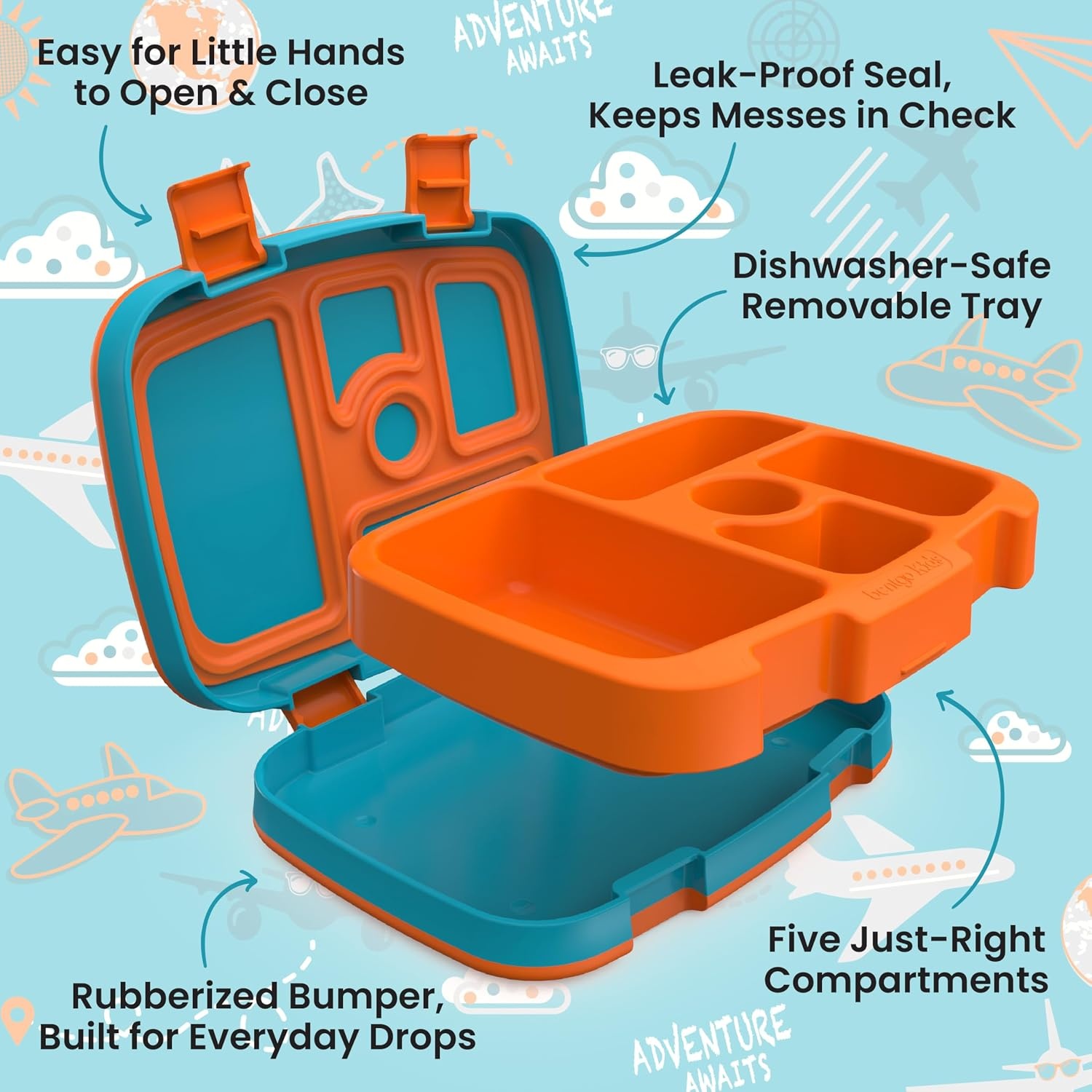 image:imageBentgo Kids Prints LeakProof 5Compartment BentoStyle Kids Lunch Box Ideal Portion Sizes for Ages 37 Durable DropProof Dishwasher Safe PFAS amp BPAFree Materials NEW Ballet amp BowsPlanes