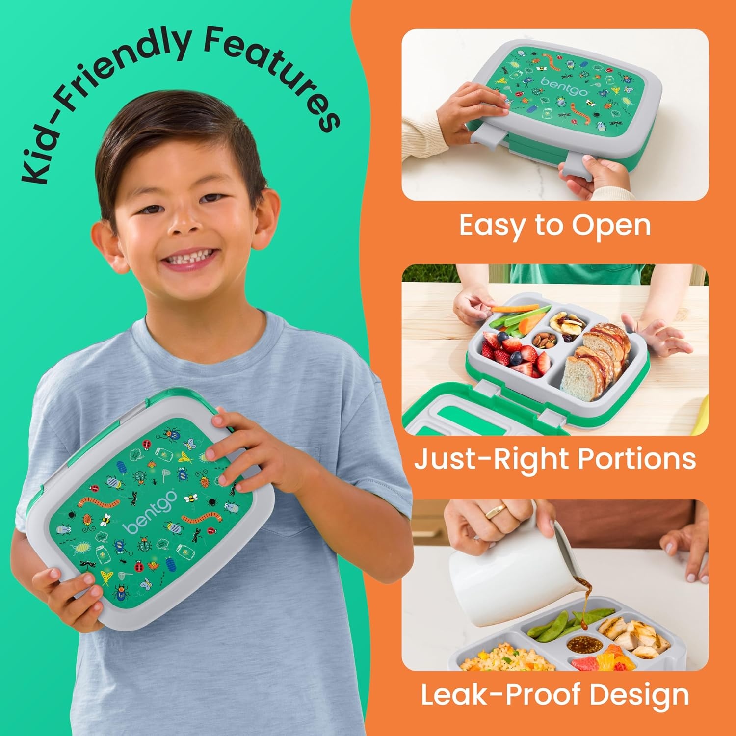 image:imageBentgo Kids Prints LeakProof 5Compartment BentoStyle Kids Lunch Box Ideal Portion Sizes for Ages 37 Durable DropProof Dishwasher Safe PFAS amp BPAFree Materials NEW Ballet amp BowsBug Buddies