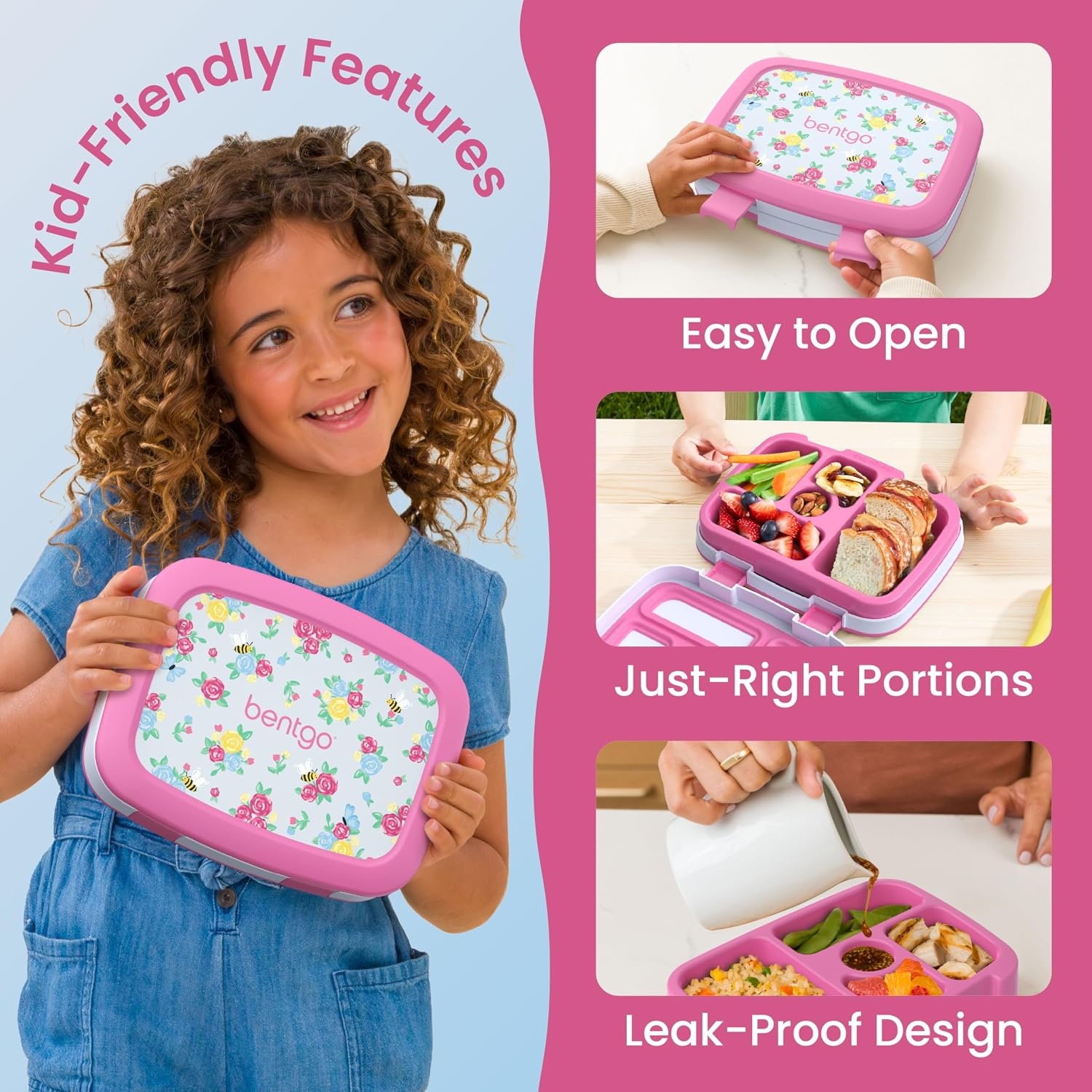 image:imageBentgo Kids Prints LeakProof 5Compartment BentoStyle Kids Lunch Box Ideal Portion Sizes for Ages 37 Durable DropProof Dishwasher Safe PFAS amp BPAFree Materials NEW Ballet amp BowsBlooming Floral