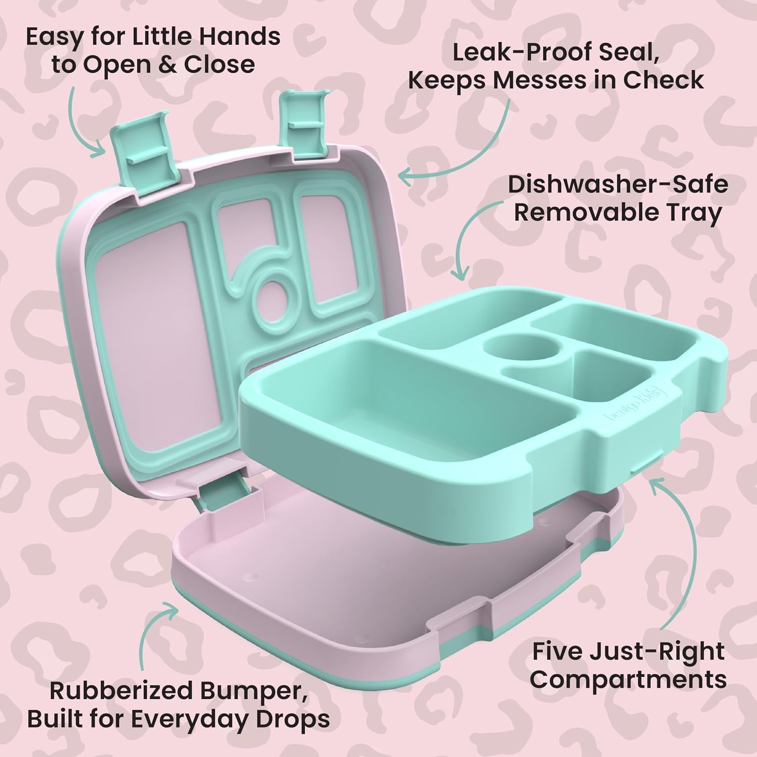 image:imageBentgo Kids Prints LeakProof 5Compartment BentoStyle Kids Lunch Box Ideal Portion Sizes for Ages 37 Durable DropProof Dishwasher Safe PFAS amp BPAFree Materials NEW Ballet amp BowsLeopard